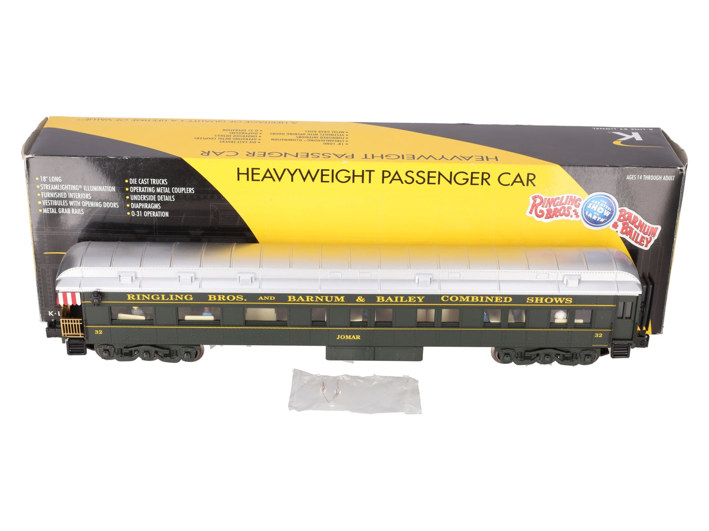 K-Line 6-22225 O Gauge Ringling Bros "Jomar" 18" Heavyweight Private Car #32 LN/Box