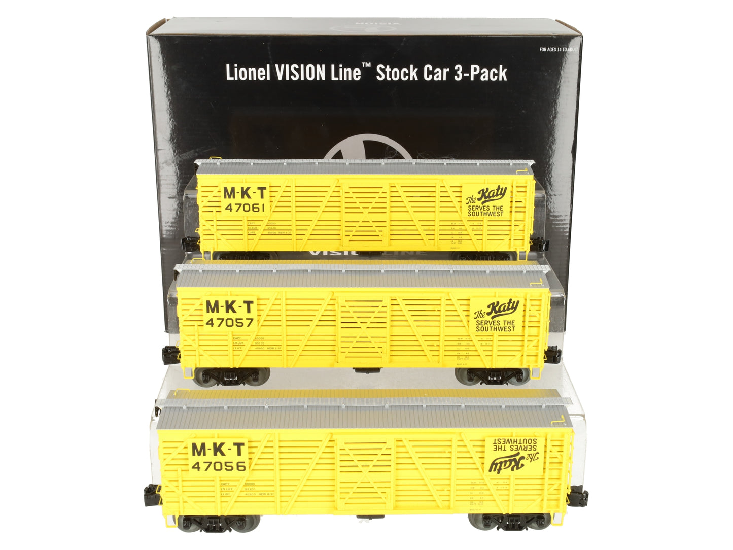 Lionel 2026860 O Missouri Kansas & Texas Vision Stock Car #47056 (Set of 3) LN/Box