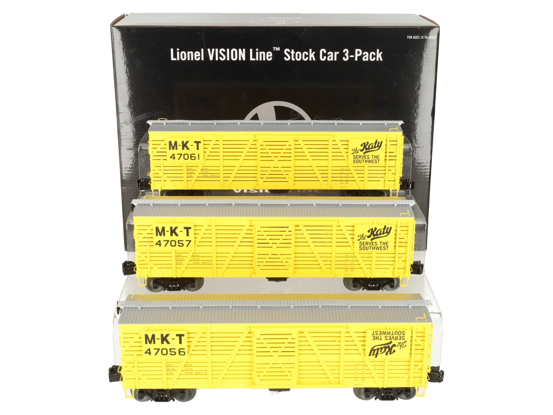 Lionel 2026860 O Missouri Kansas & Texas Vision Stock Car #47056 (Set of 3) LN/Box