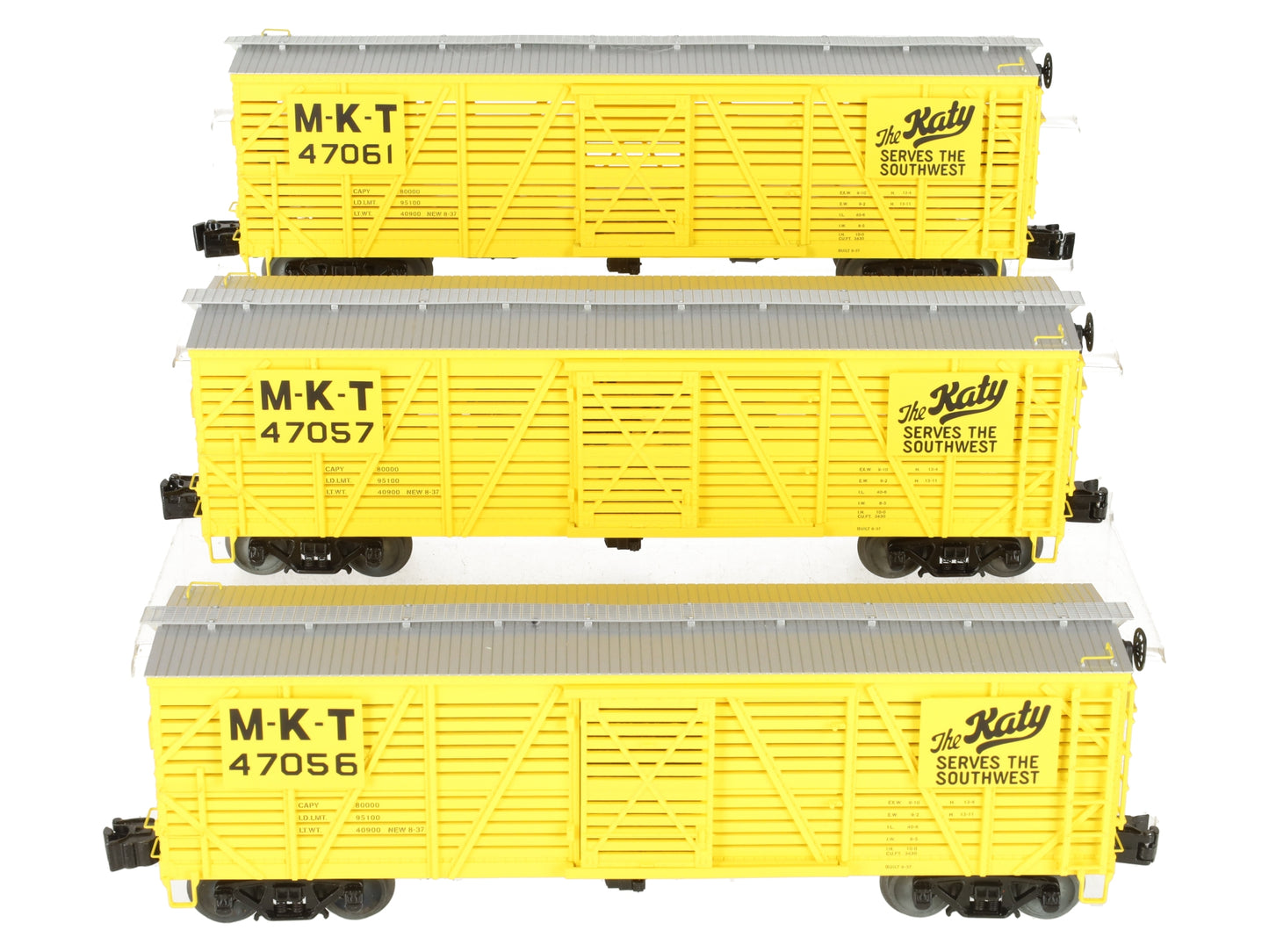 Lionel 2026860 O Missouri Kansas & Texas Vision Stock Car #47056 (Set of 3) LN/Box
