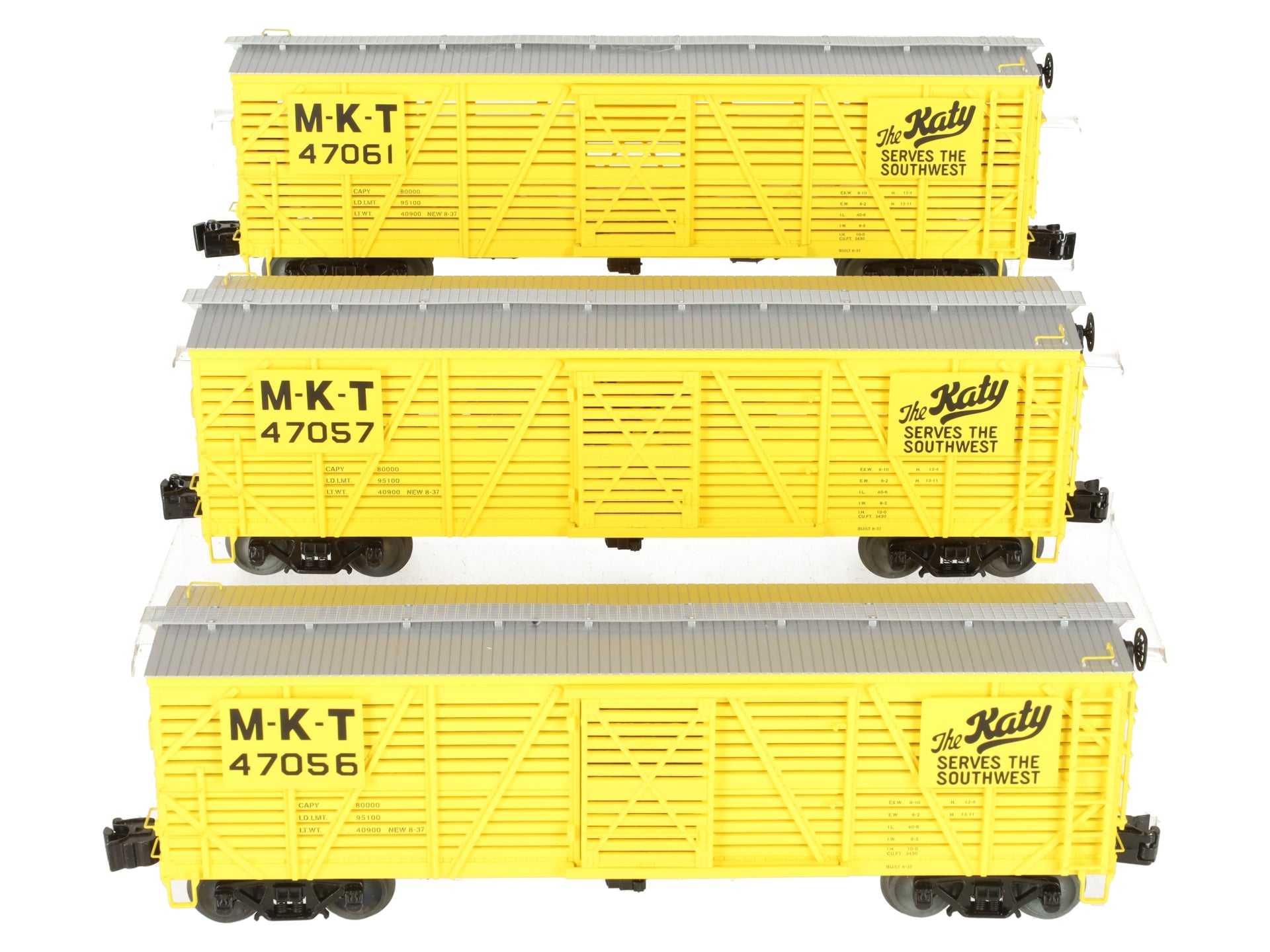 Lionel 2026860 O Missouri Kansas & Texas Vision Stock Car #47056 (Set of 3) LN/Box