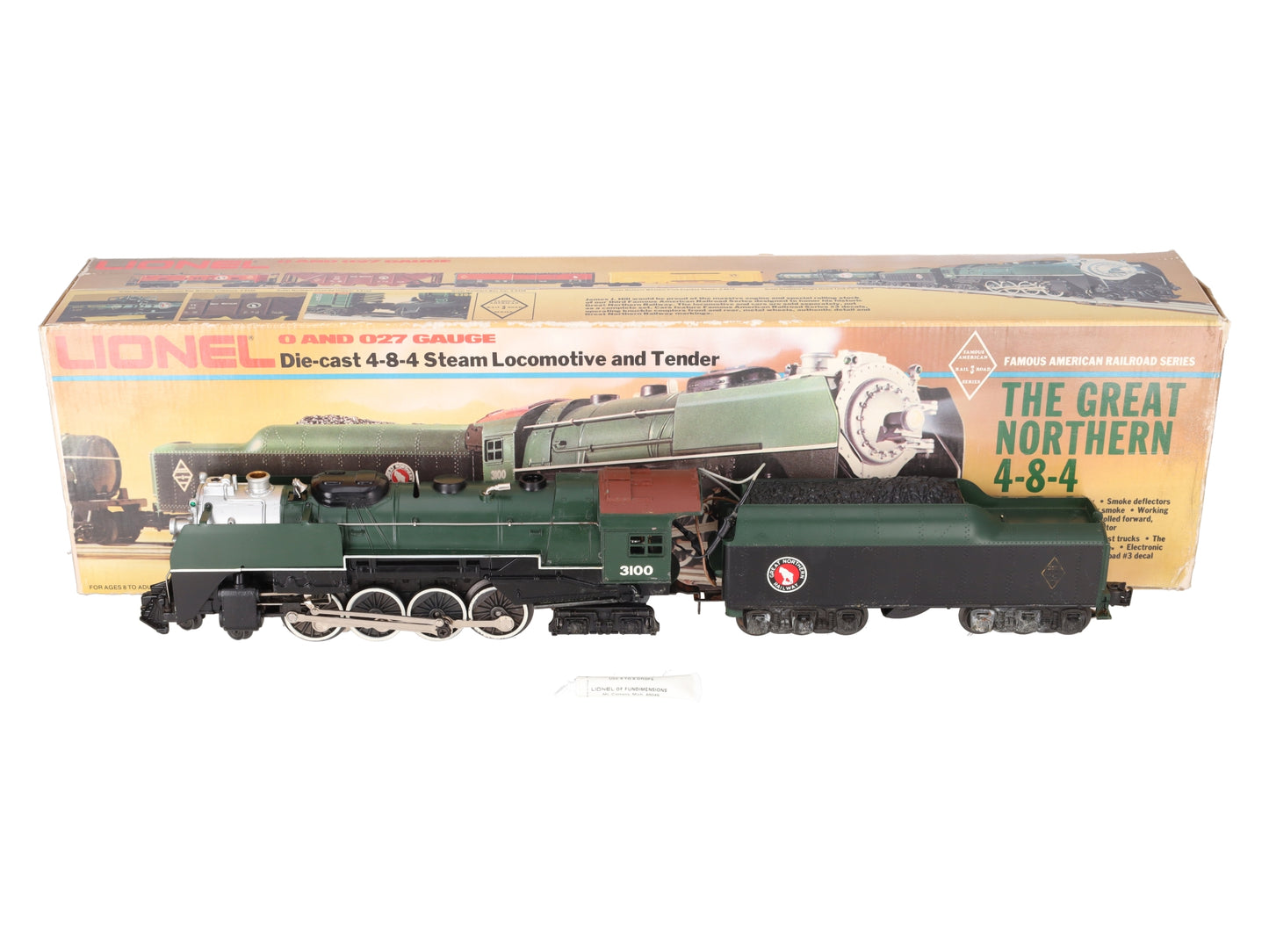 Lionel 6-3100 O Gauge Great Northern 4-8-4 Steam Locomotive & Tender VG/Box