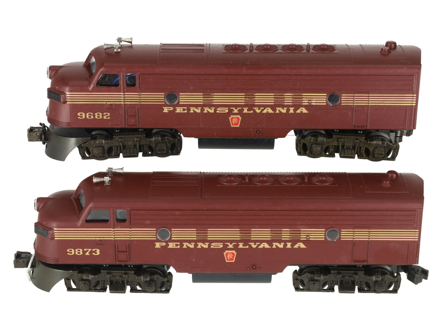 Williams 4305 O Pennsylvania F7 AA Tuscan Red Diesel Locomotives #9682/9873 VG