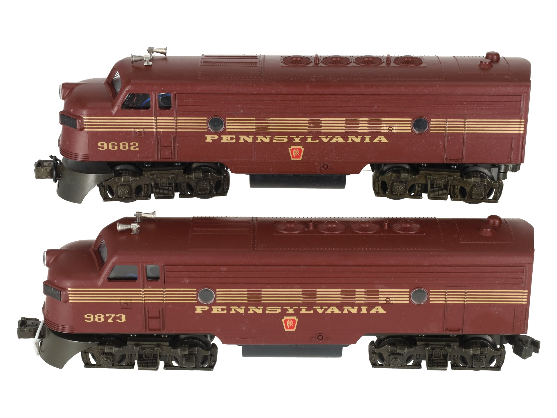 Williams 4305 O Pennsylvania F7 AA Tuscan Red Diesel Locomotives #9682/9873 VG