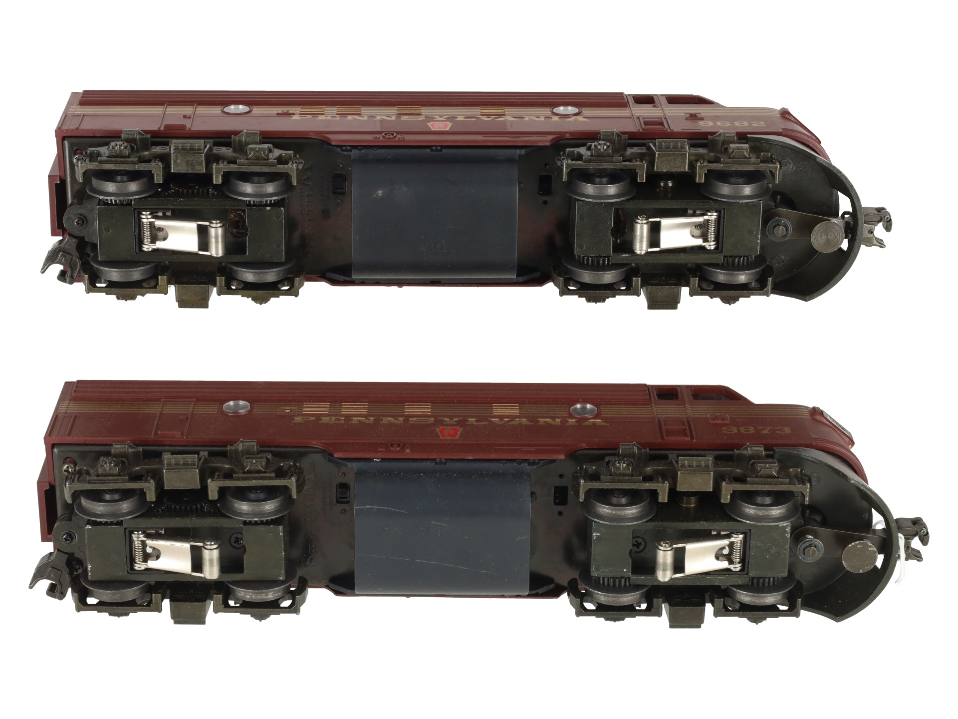 Williams 4305 O Pennsylvania F7 AA Tuscan Red Diesel Locomotives #9682/9873 VG