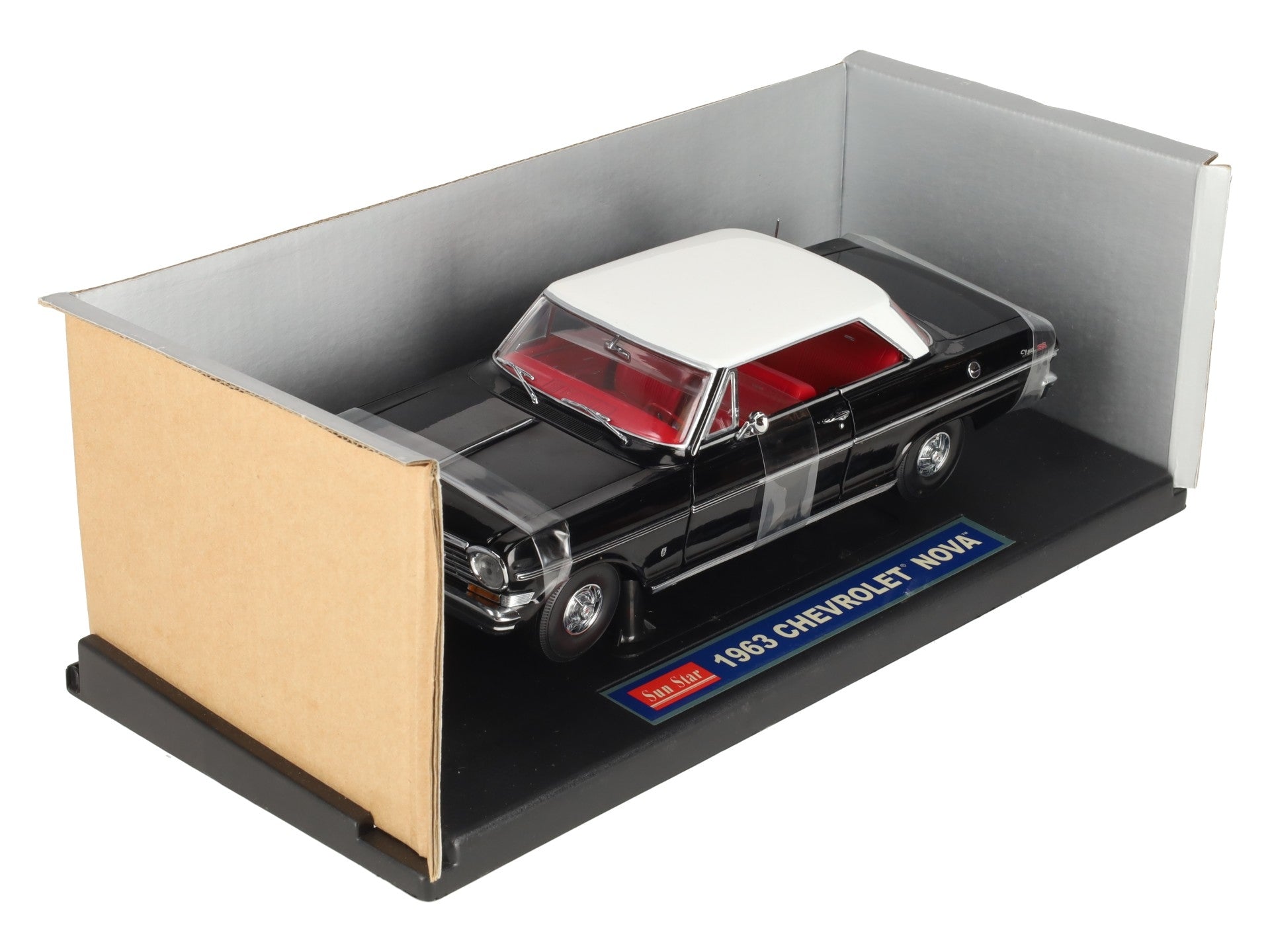 Sun Star 3964 1:18 1963 Black Chevrolet Nova w/ White Top LN/Box