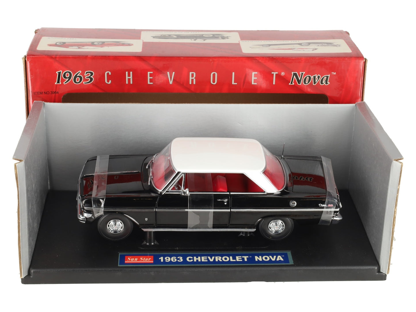 Sun Star 3964 1:18 1963 Black Chevrolet Nova w/ White Top LN/Box