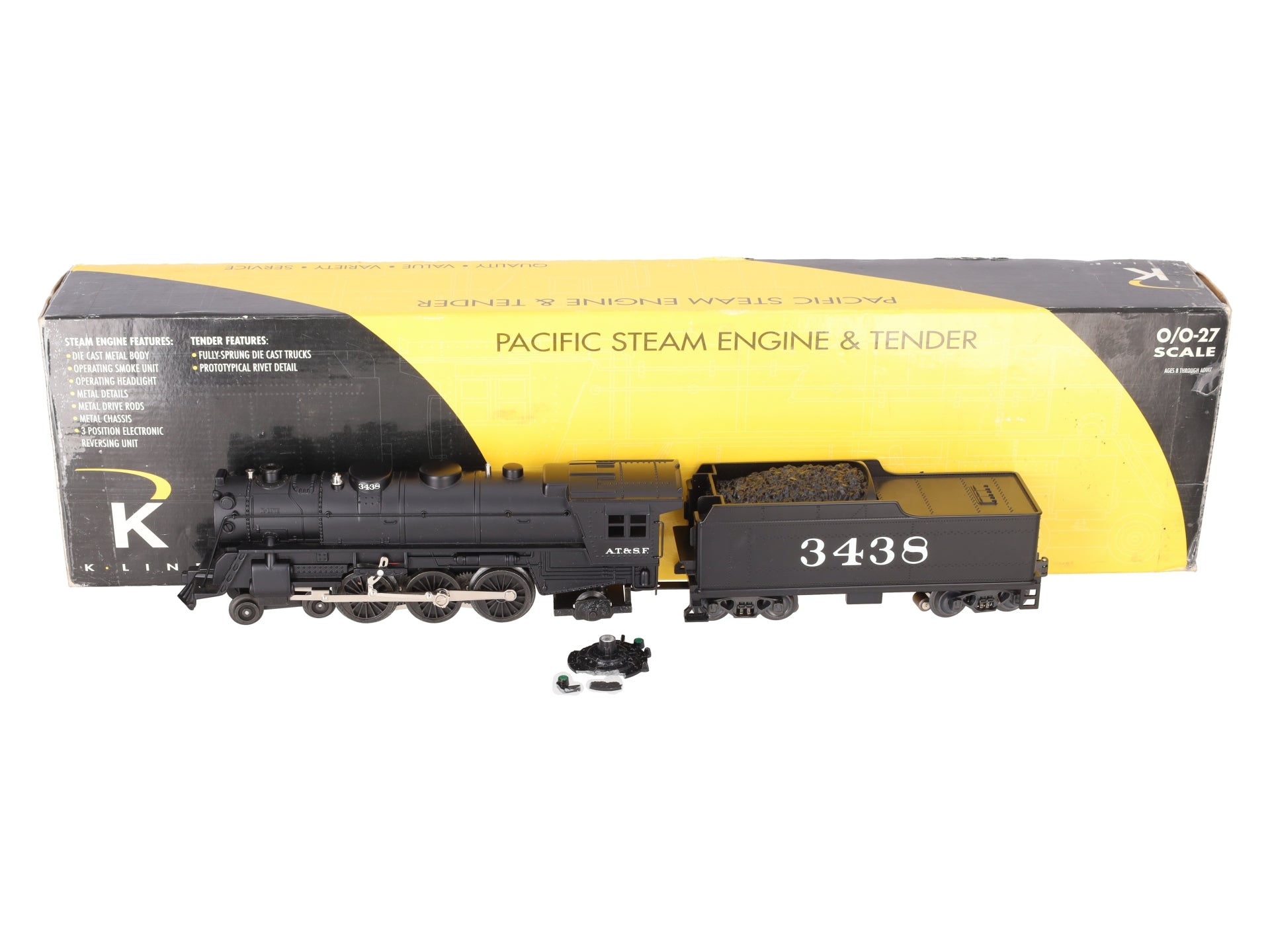 K-Line K300303 ATSF Steam Locomotive & Tender with Whistle and Smoke #3438/Box