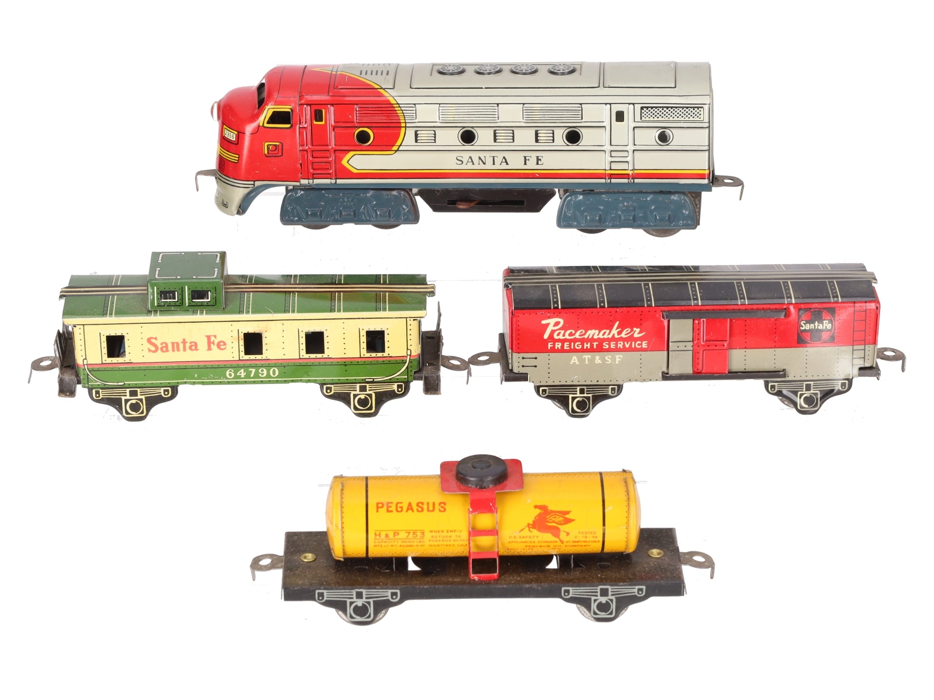 Sakai HO Vintage Lithographed Tinplate ATSF Diesel Locomotive Freight Set VG/Box