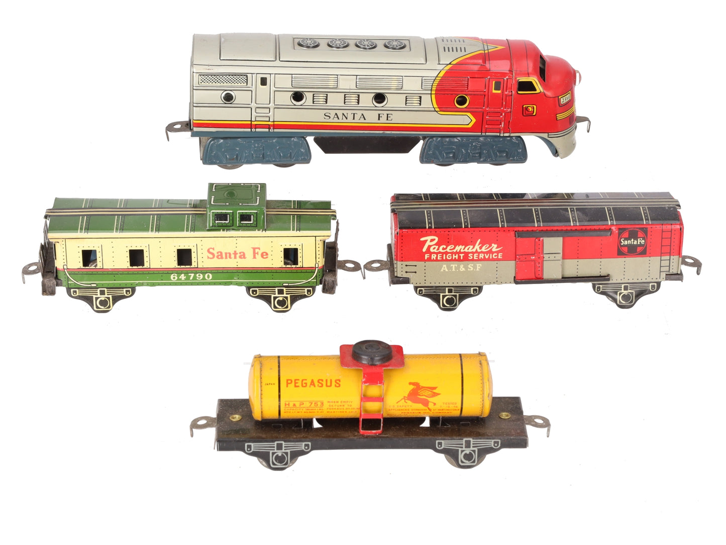 Sakai HO Vintage Lithographed Tinplate ATSF Diesel Locomotive Freight Set VG/Box