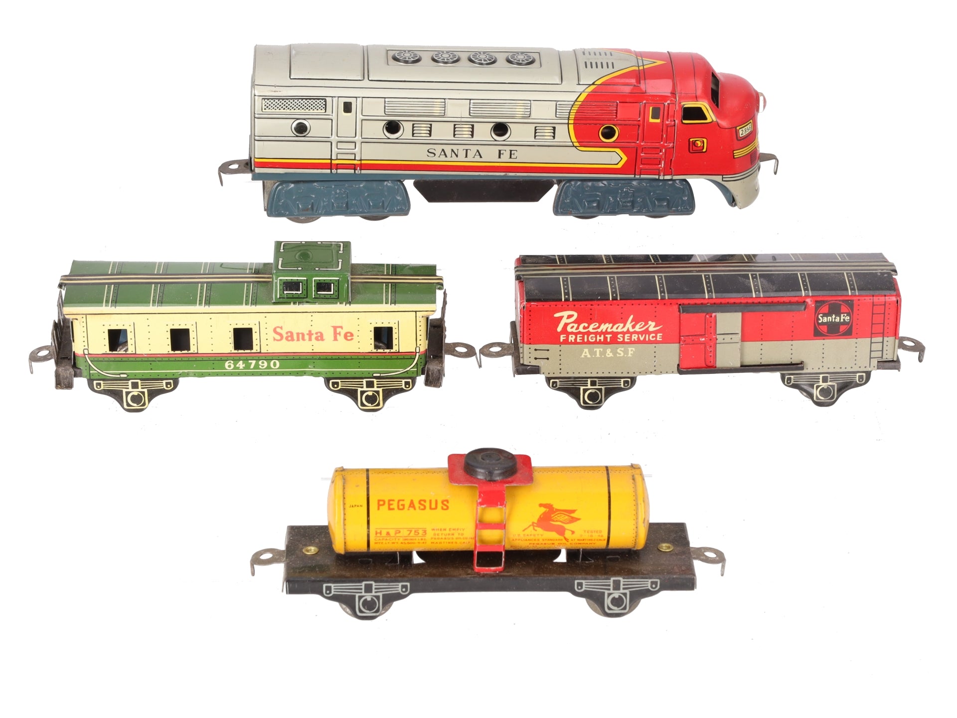 Sakai HO Vintage Lithographed Tinplate ATSF Diesel Locomotive Freight Set VG/Box