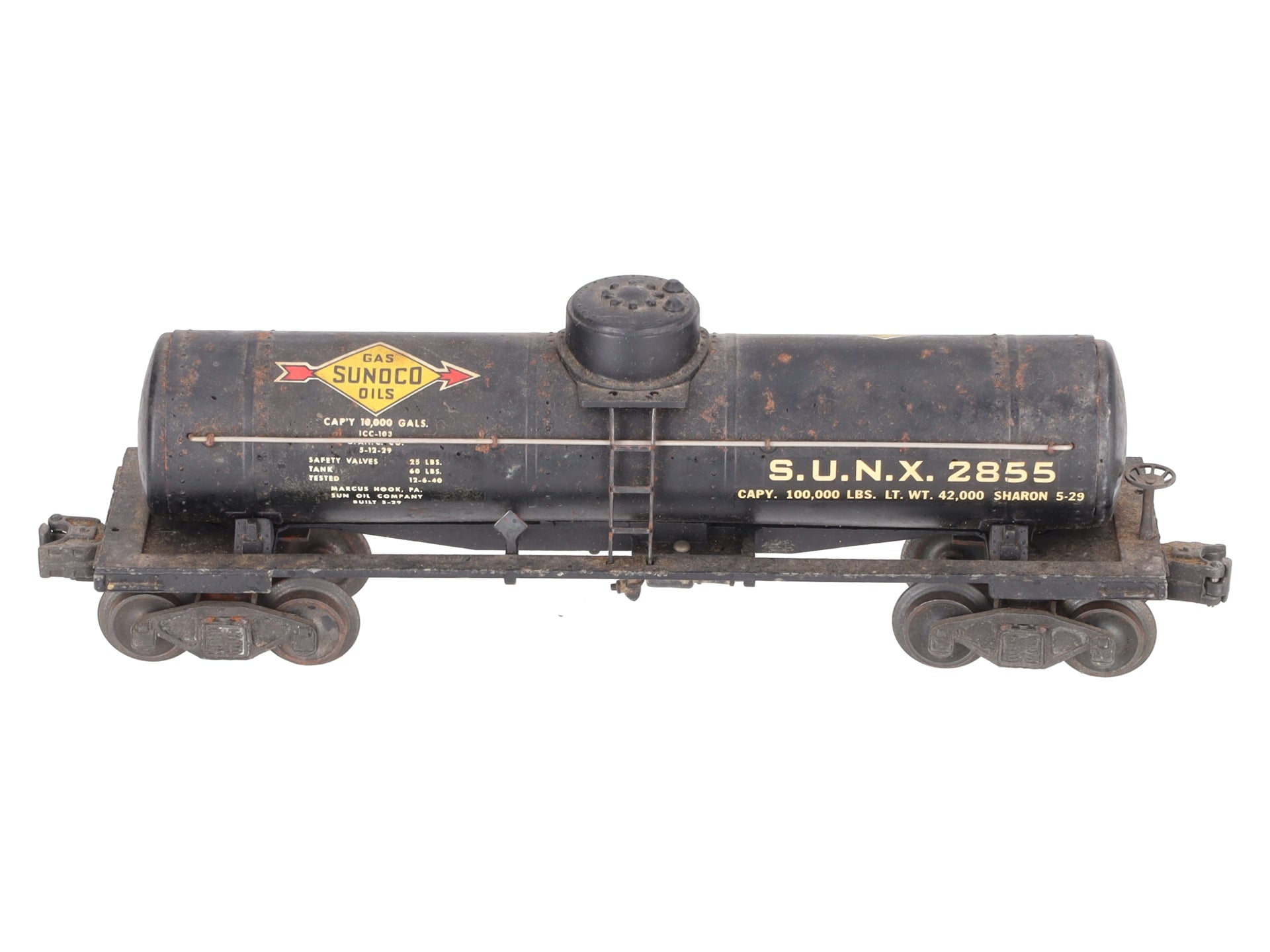 Lionel 2855 Vintage O Gauge Postwar Sunoco Black Semi-Scale Tank Car VG