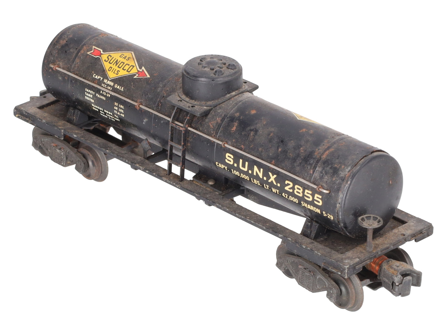 Lionel 2855 Vintage O Gauge Postwar Sunoco Black Semi-Scale Tank Car VG