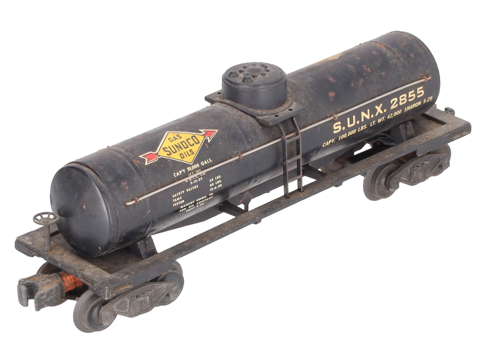 Lionel 2855 Vintage O Gauge Postwar Sunoco Black Semi-Scale Tank Car VG