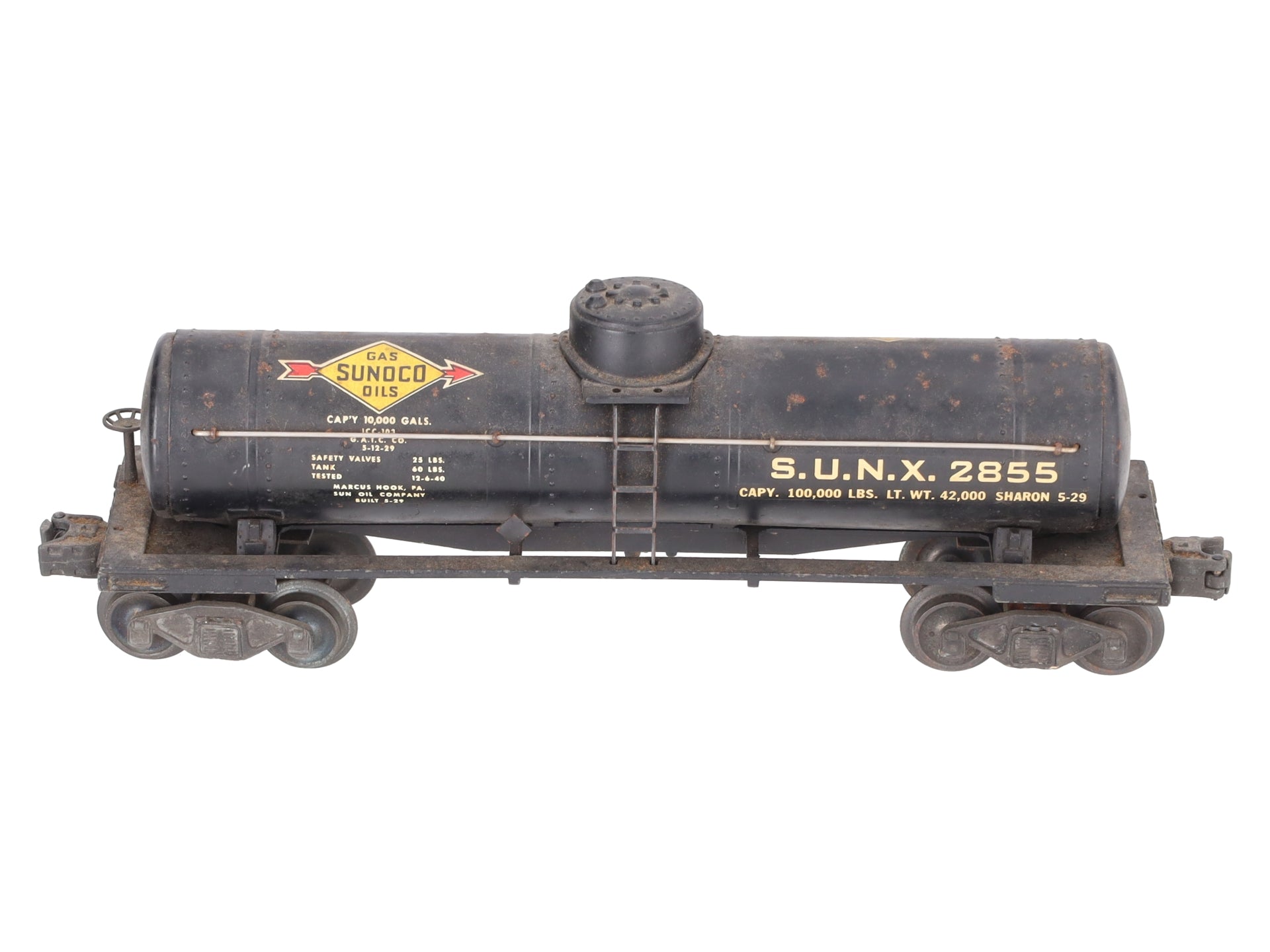 Lionel 2855 Vintage O Gauge Postwar Sunoco Black Semi-Scale Tank Car VG