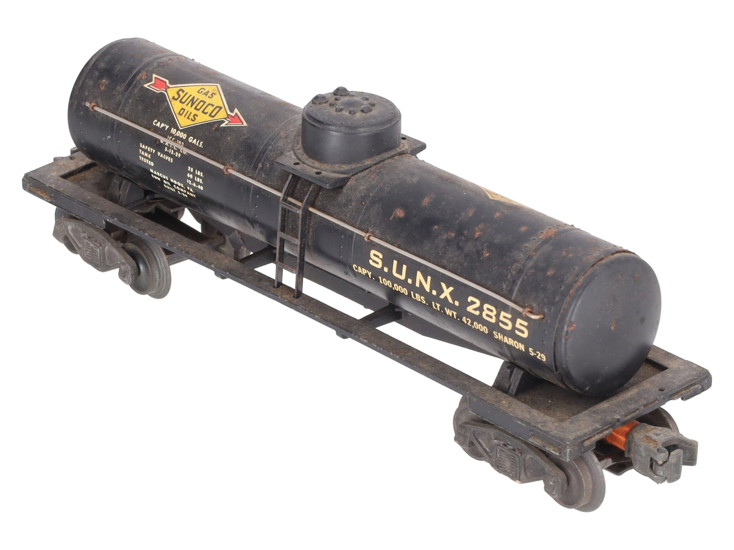 Lionel 2855 Vintage O Gauge Postwar Sunoco Black Semi-Scale Tank Car VG