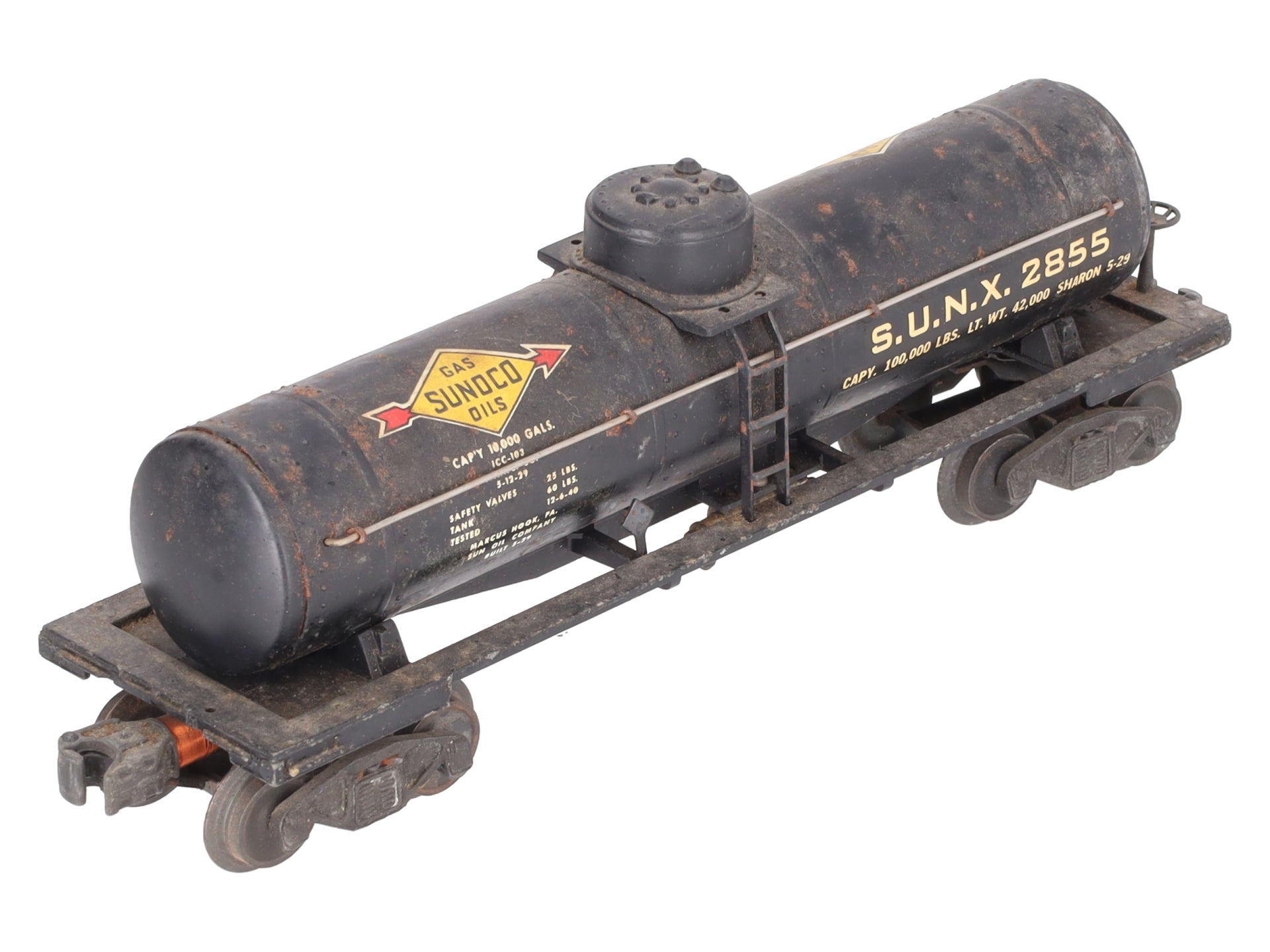 Lionel 2855 Vintage O Gauge Postwar Sunoco Black Semi-Scale Tank Car VG