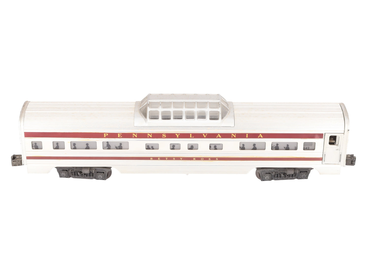 Lionel 2542 Vintage O Pennsylvania Betsy Ross Aluminum Vista Dome Car VG