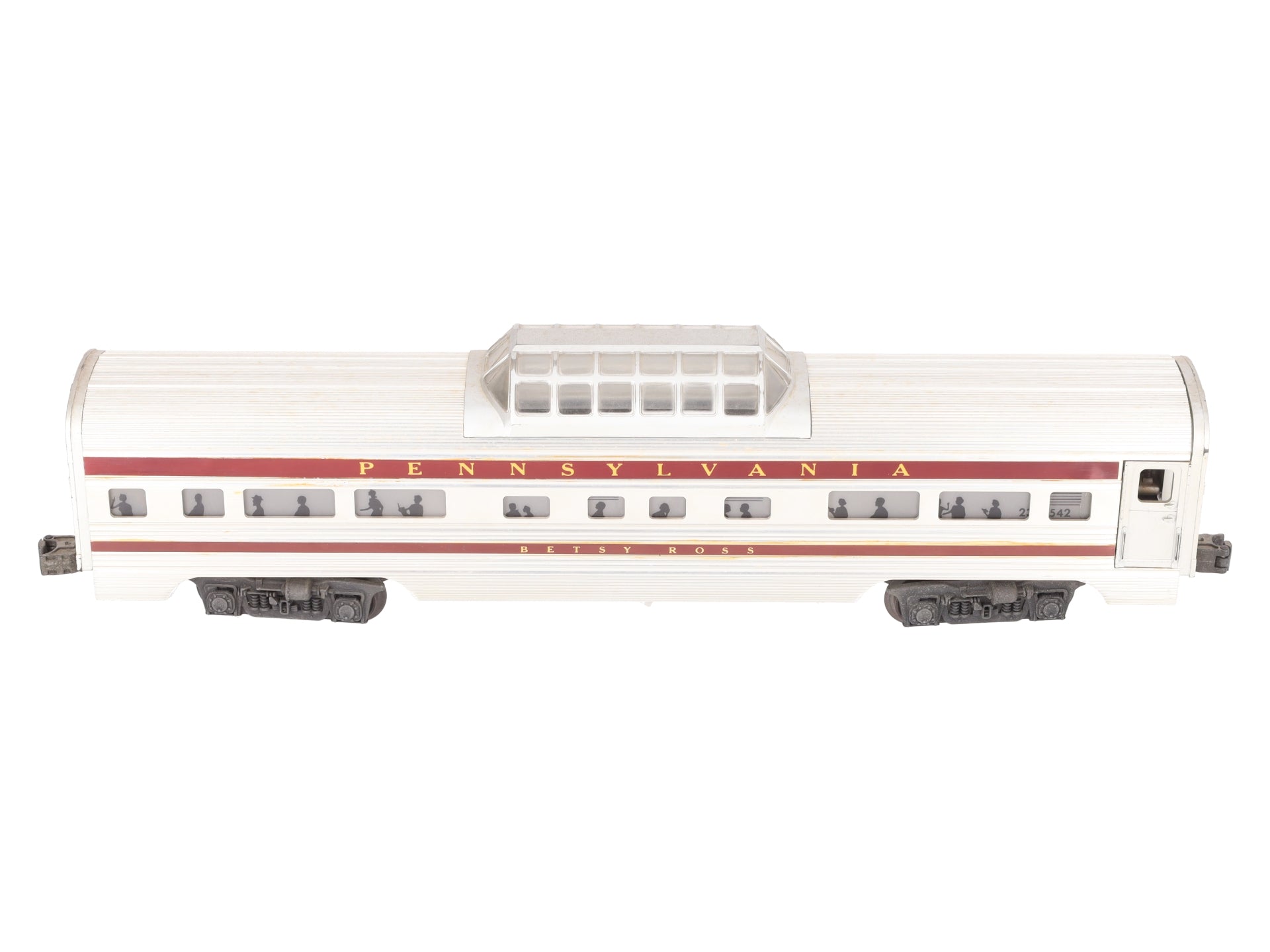Lionel 2542 Vintage O Pennsylvania Betsy Ross Aluminum Vista Dome Car VG