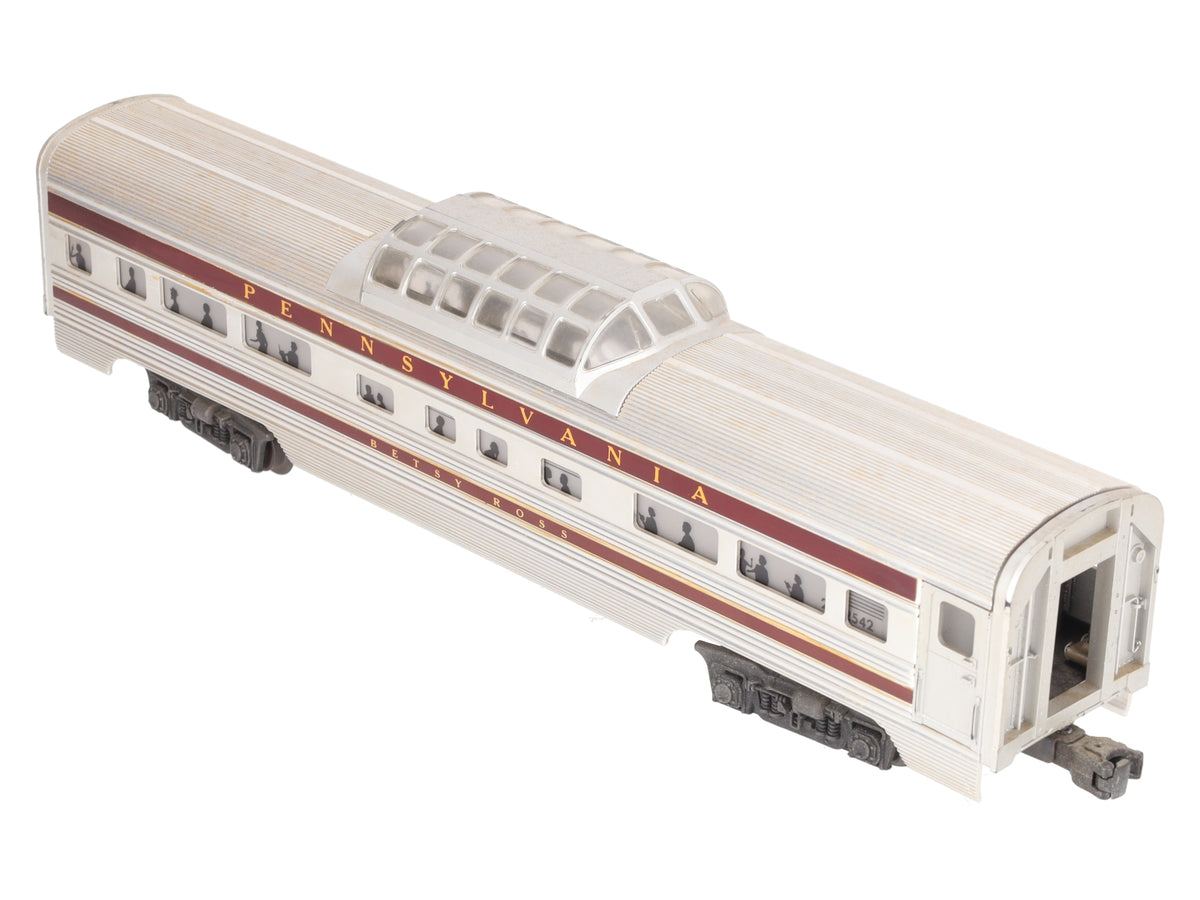 Lionel 2542 Vintage O Pennsylvania Betsy Ross Aluminum Vista Dome Car