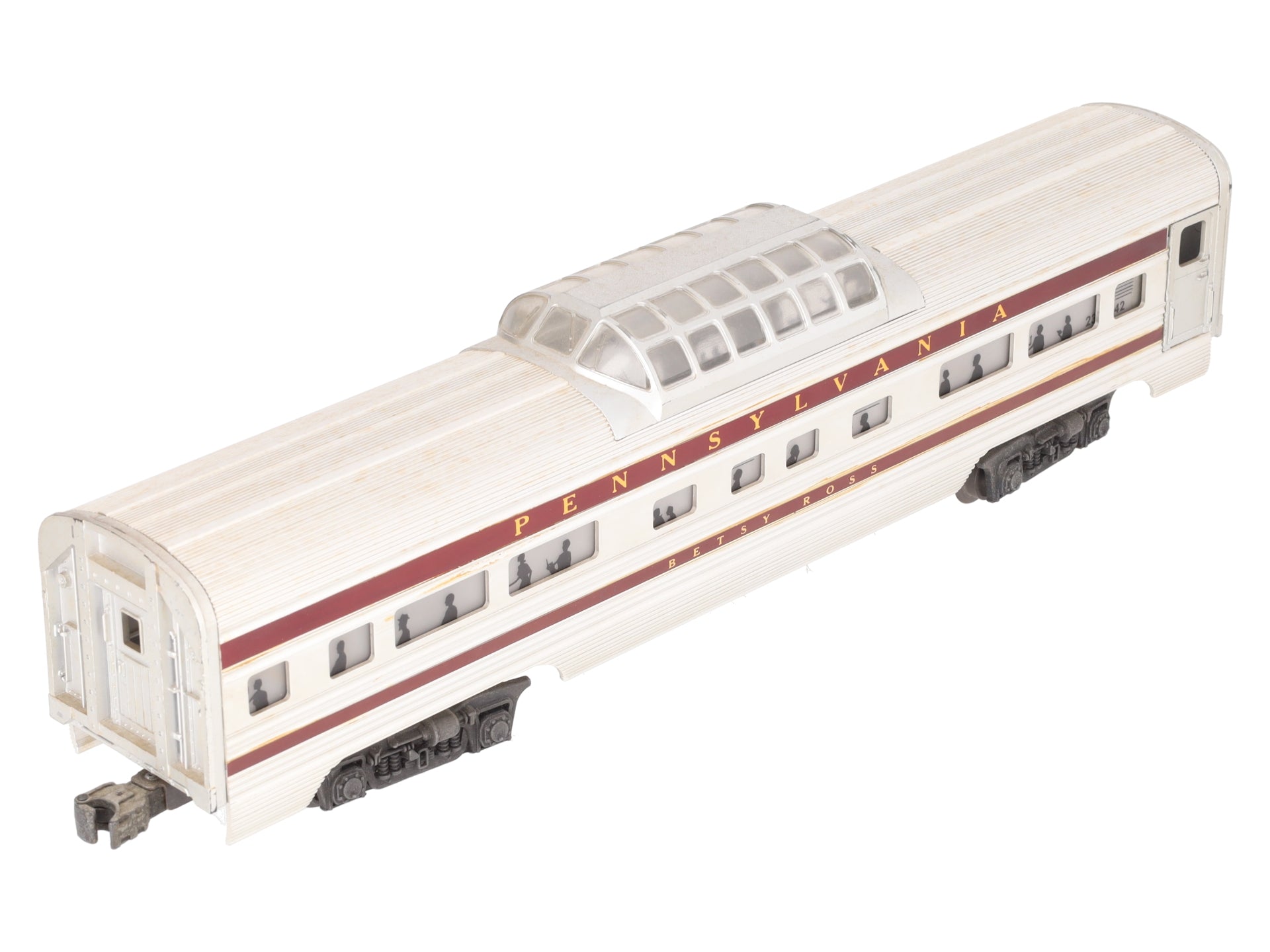 Lionel 2542 Vintage O Pennsylvania Betsy Ross Aluminum Vista Dome Car VG