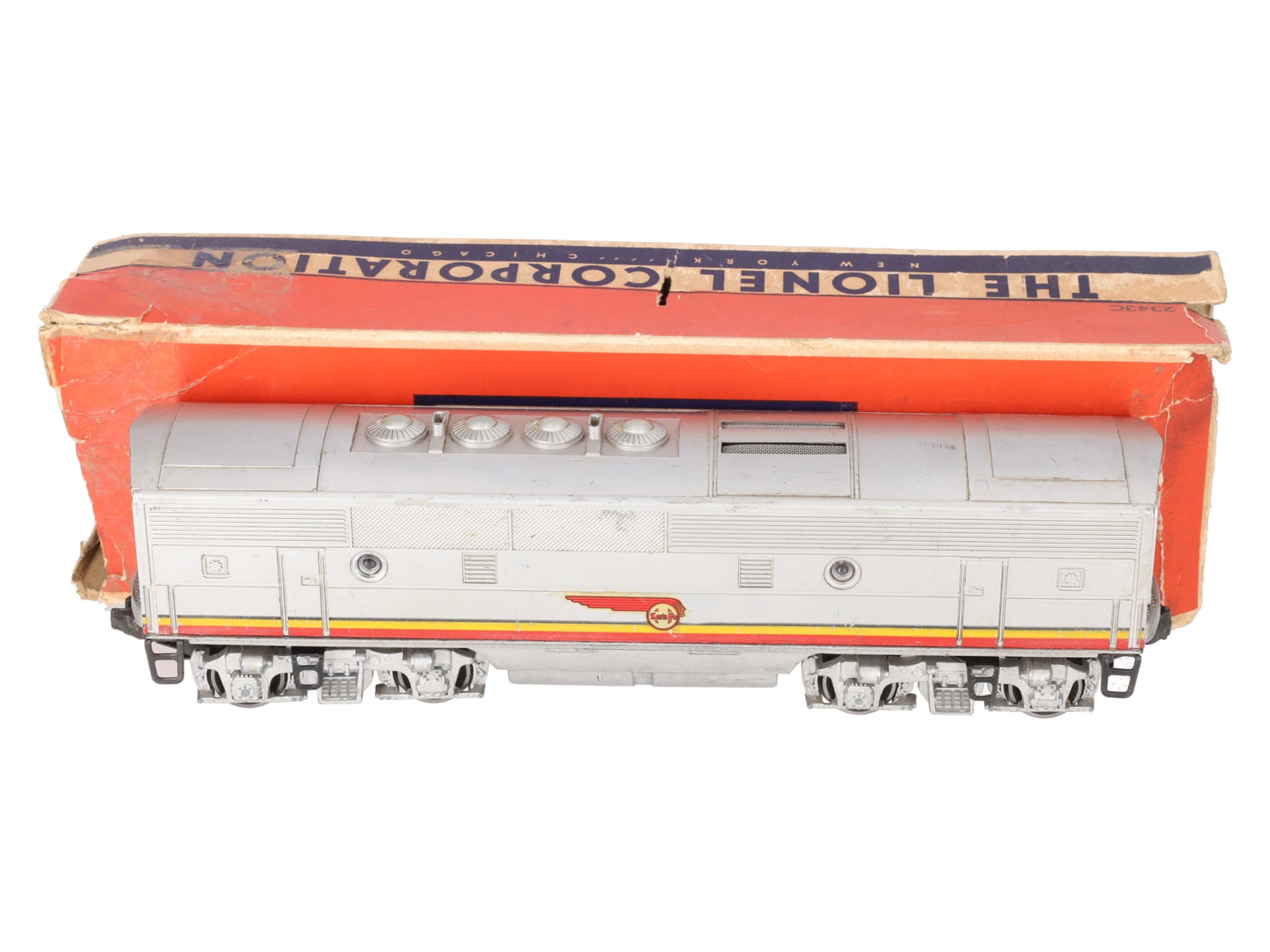 Lionel 2343C Vintage O Santa Fe F-3 Screen Top Non-Pwd. B-Unit Diesel Locomotive VG/Box