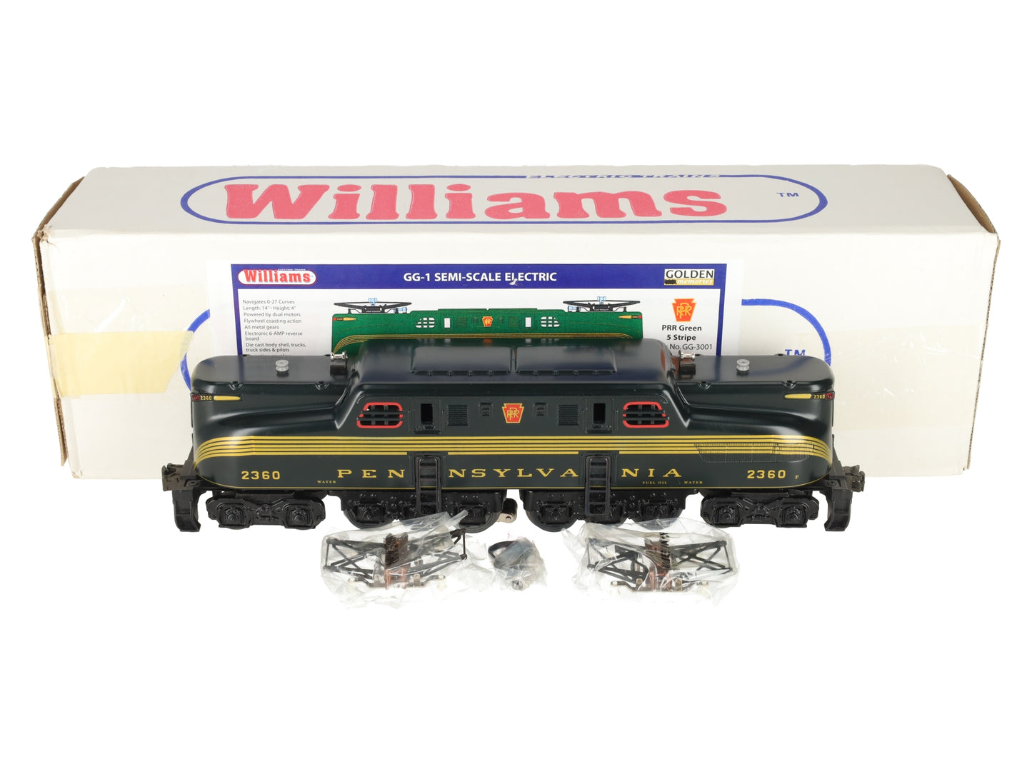 Williams GG-3001 O PRR Green 5-Stripe Die-Cast Electric Locomotive #2360 EX/Box