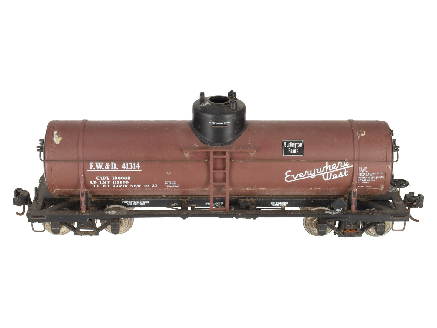 Aristo-Craft 41314 G Scale CBQ Single Dome Tank Car/Box