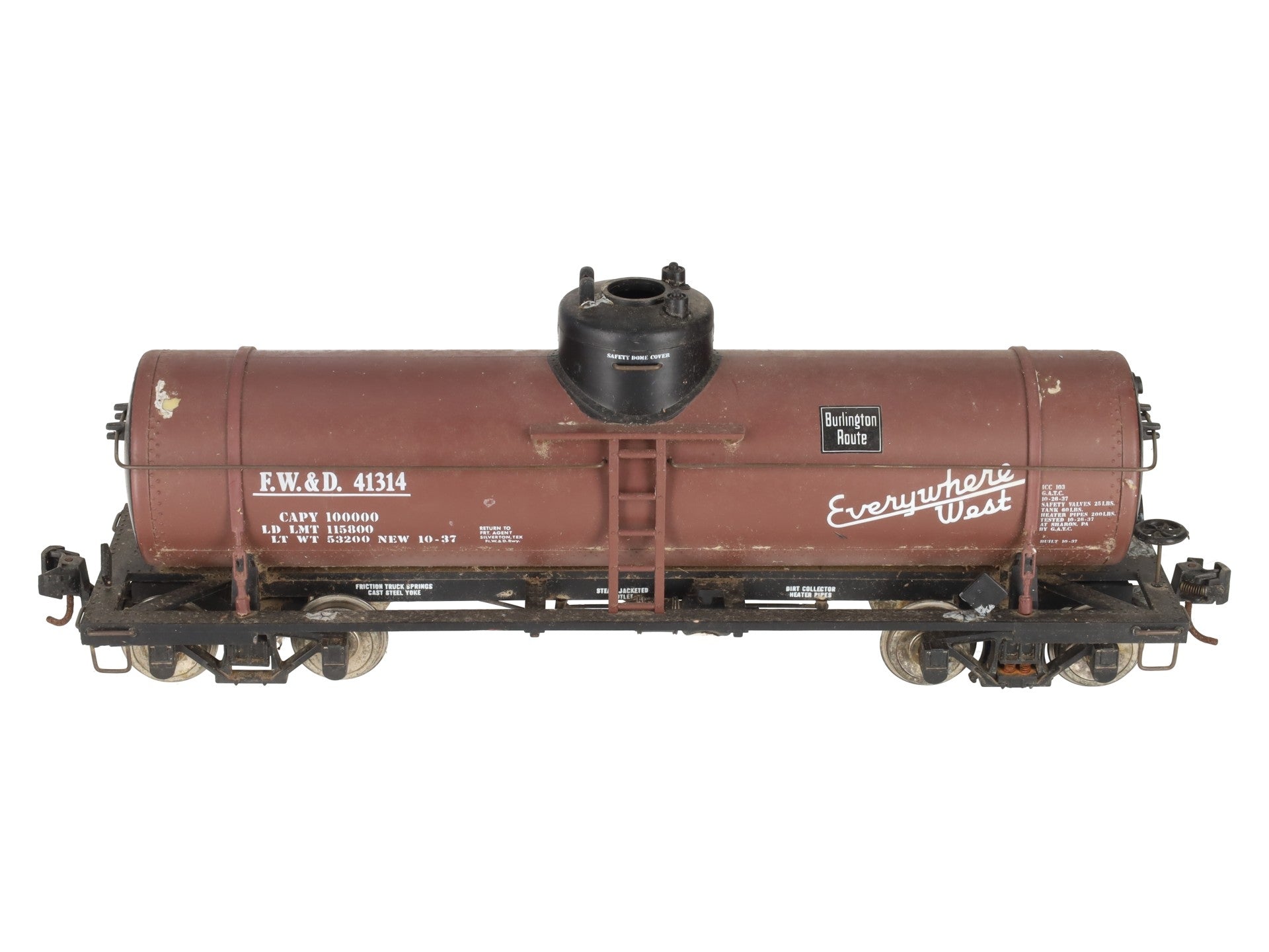 Aristo-Craft 41314 G Scale CBQ Single Dome Tank Car/Box