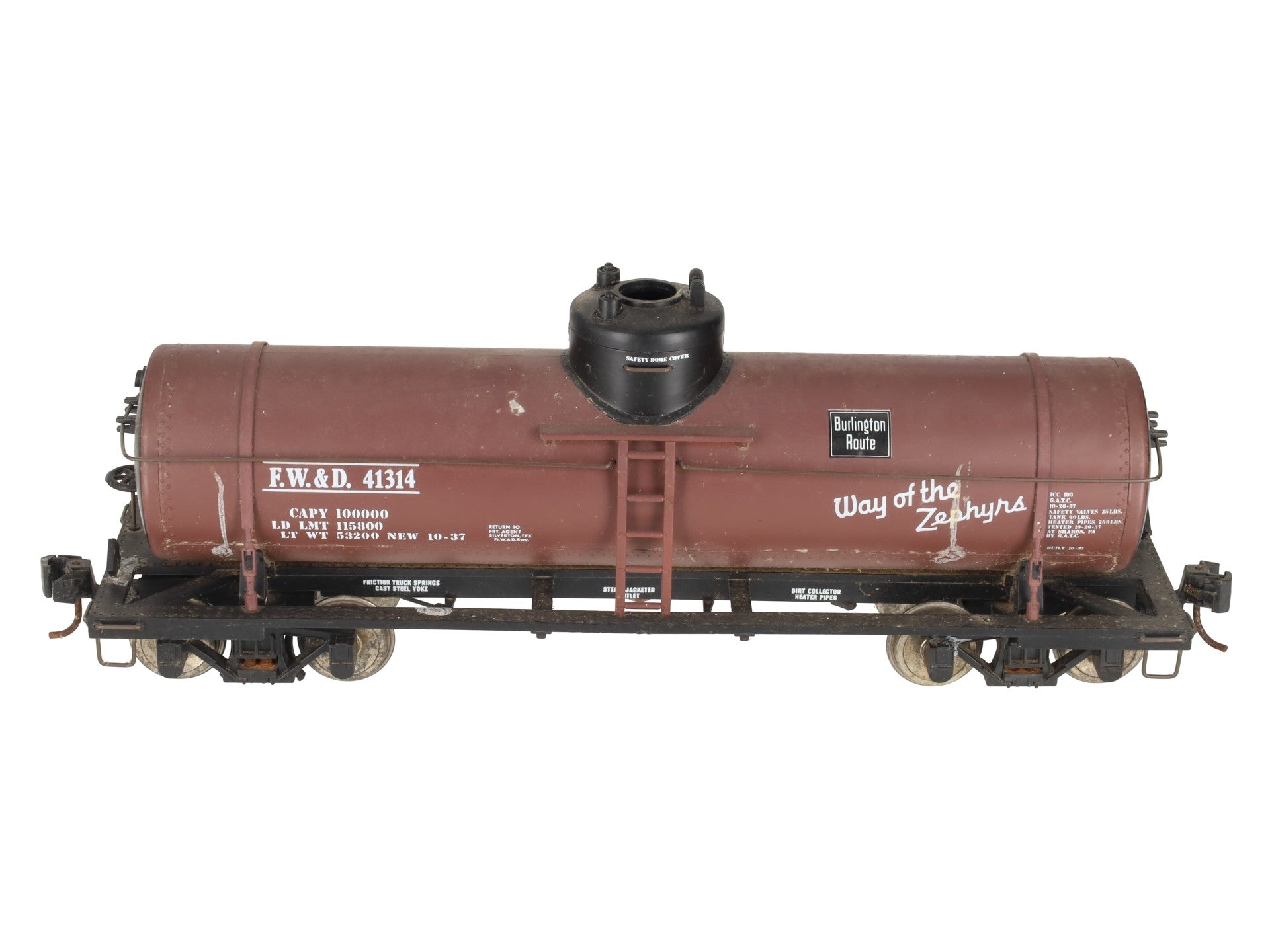 Aristo-Craft 41314 G Scale CBQ Single Dome Tank Car/Box