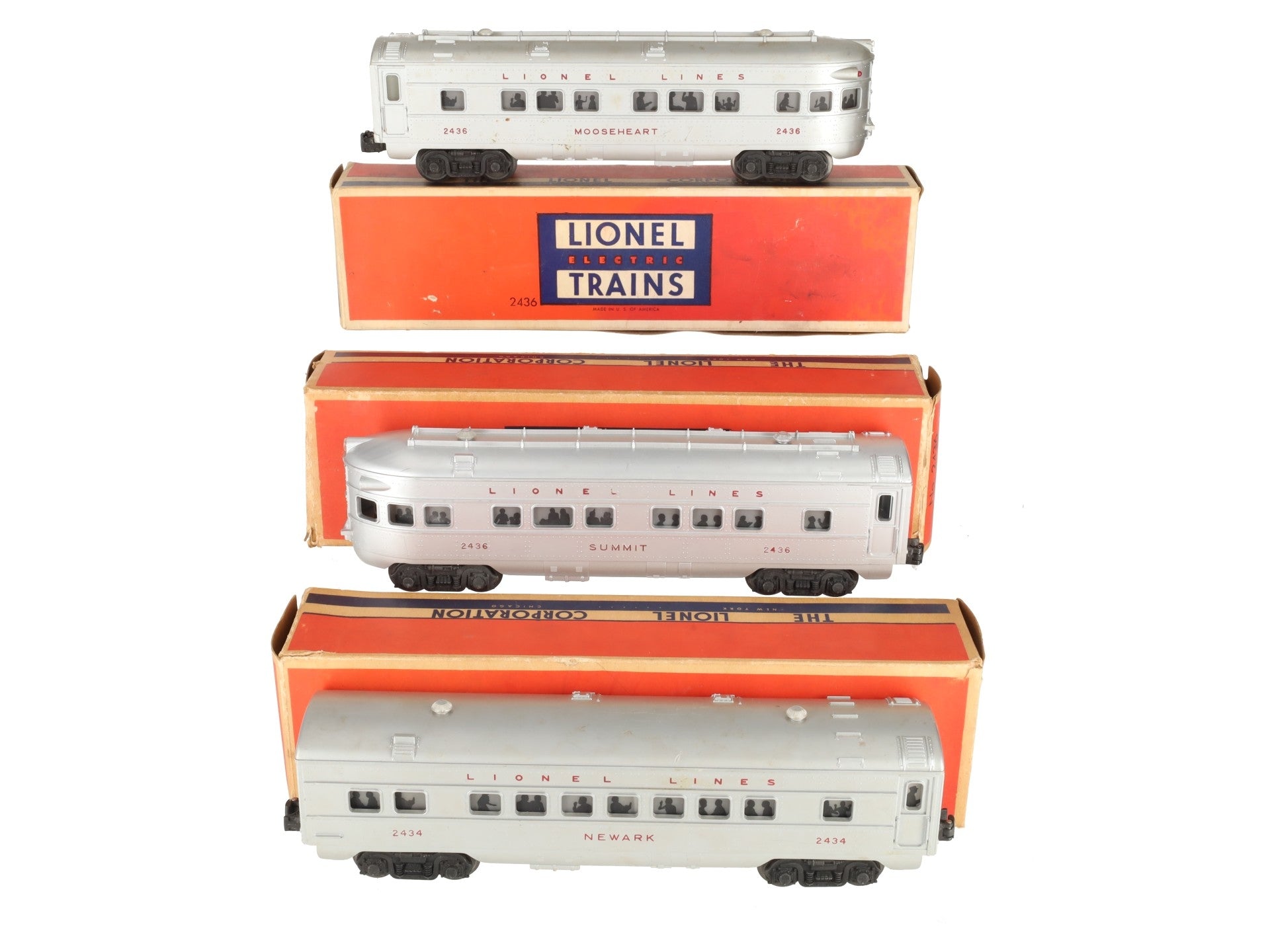 Lionel 2434/2436 Vintage O Lionel Lines Illuminated Passenger Cars [3] VG/Box