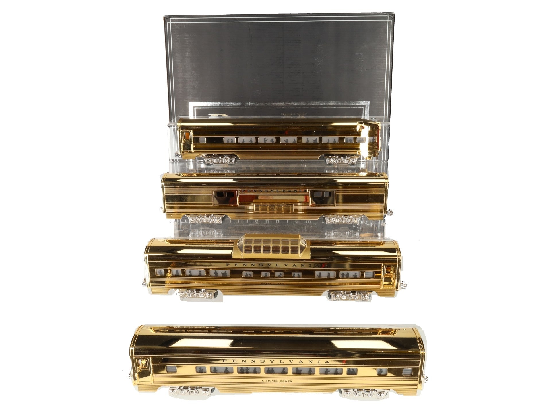 MTH 30-6707 O PRR 60' 18K Gold Plated Aluminum Passenger Car Set (Set of 4) EX/Box