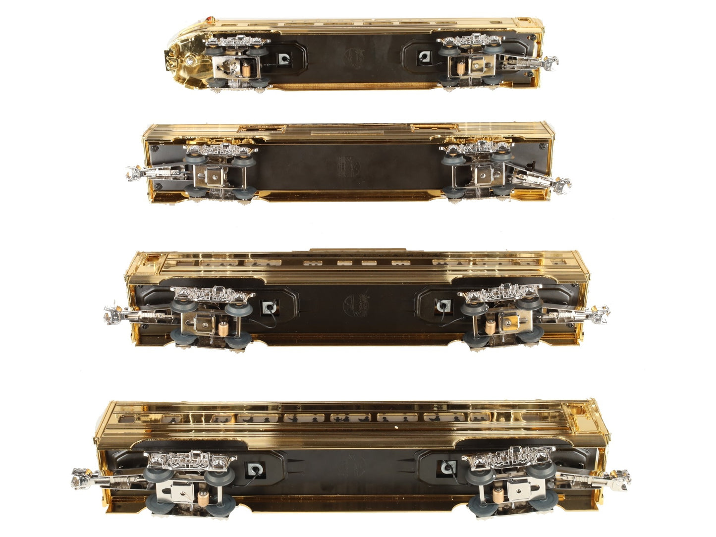 MTH 30-6707 O PRR 60' 18K Gold Plated Aluminum Passenger Car Set (Set of 4) EX/Box