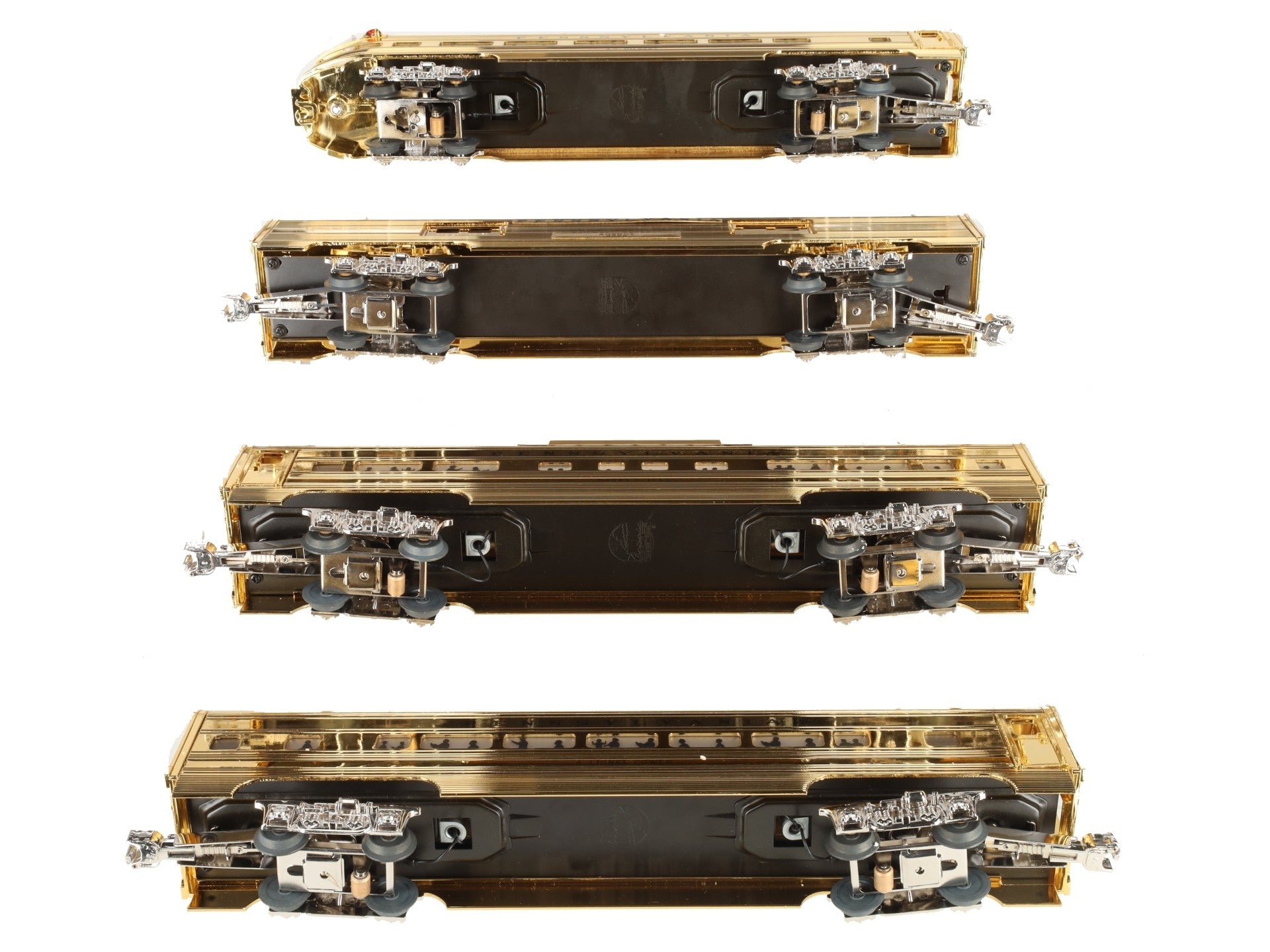 MTH 30-6707 O PRR 60' 18K Gold Plated Aluminum Passenger Car Set (Set of 4) EX/Box