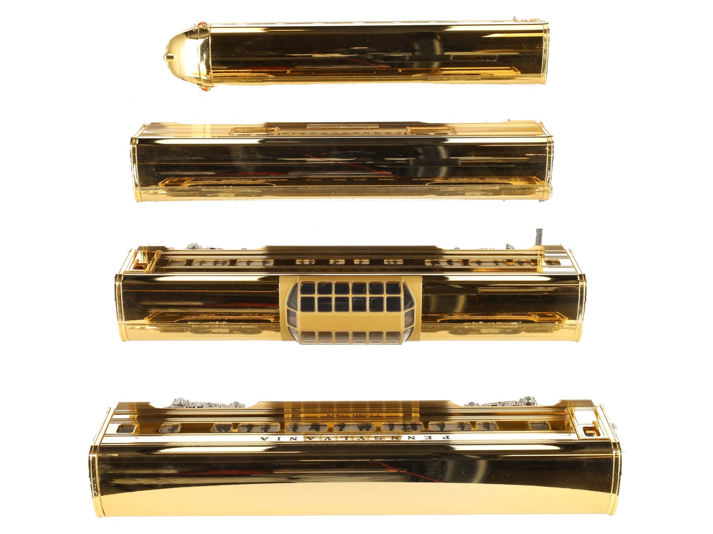 MTH 30-6707 O PRR 60' 18K Gold Plated Aluminum Passenger Car Set (Set of 4) EX/Box
