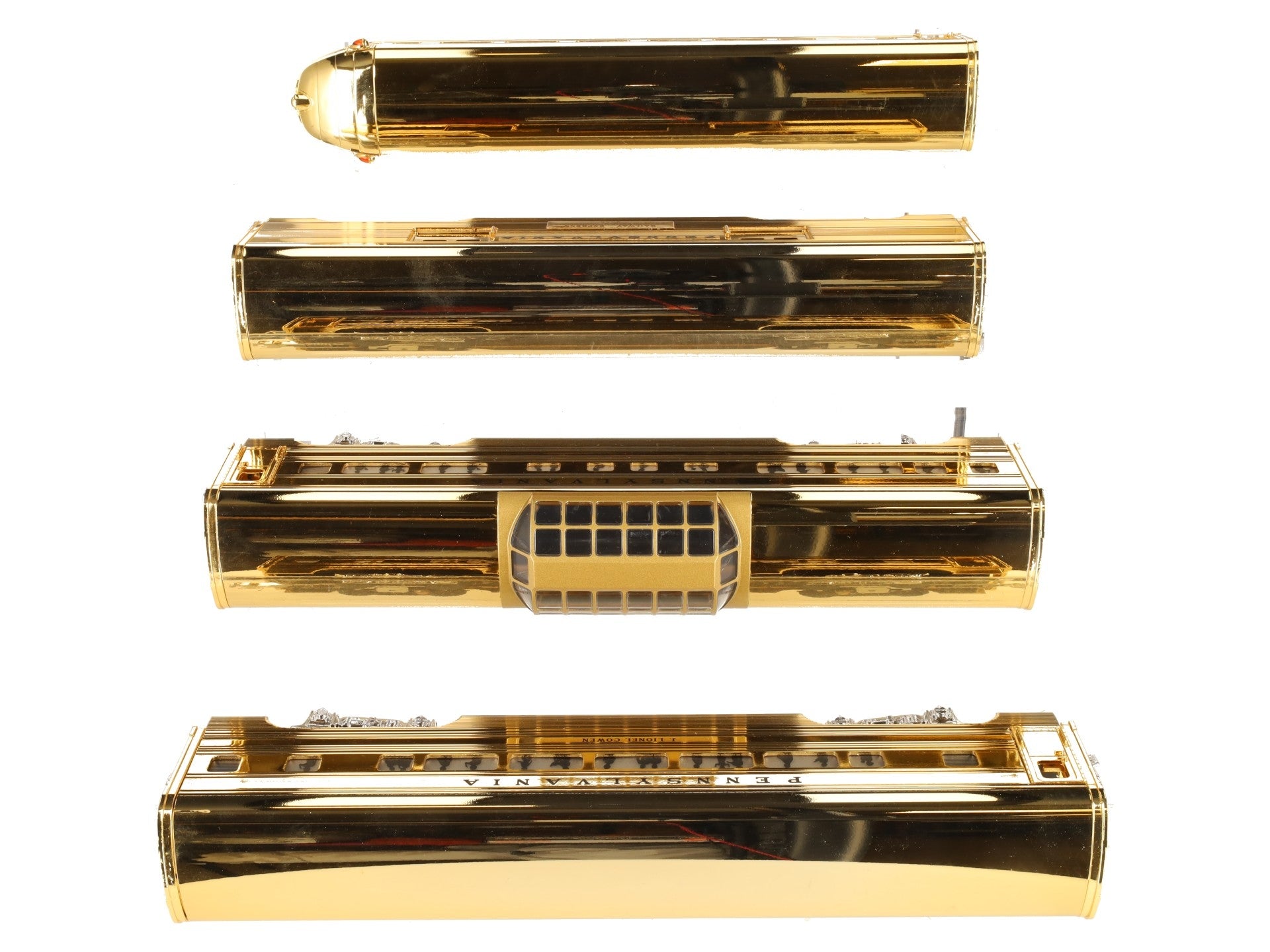 MTH 30-6707 O PRR 60' 18K Gold Plated Aluminum Passenger Car Set (Set of 4) EX/Box