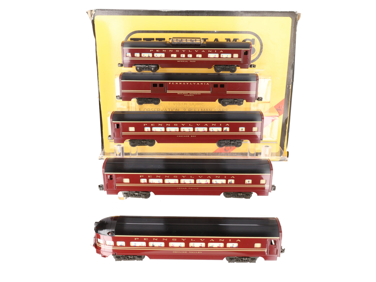 Williams 2802 O Gauge PRR Smooth Side Aluminum 5-Car Passenger Set EX/Box
