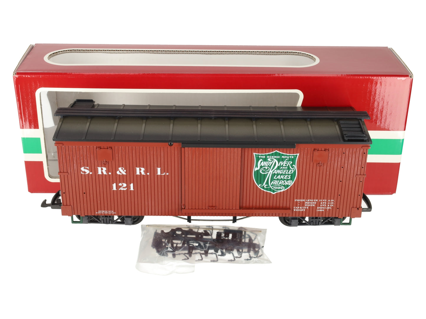 LGB 48670 G Scale Sandy River & Rangeley Lakes Boxcar #121 EX/Box