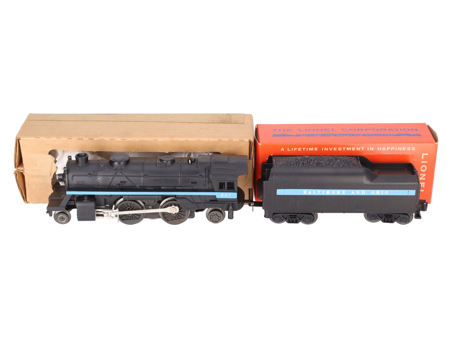 Lionel 247 Vintage O B&O Blue Stripe 2-4-2 Scout Steam Loco with 247T Tender VG/Box