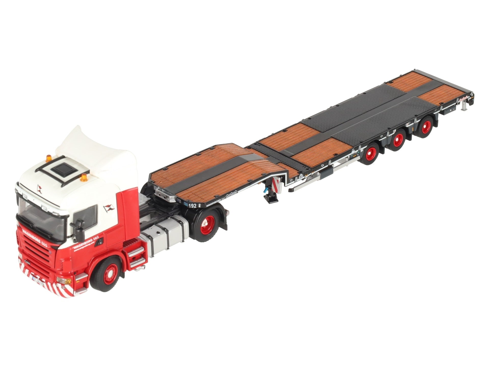 WSI 01-1145 1:50 Scale Wagenborg R Highline 4x2 Tractor, Semi-Low Loader w/ Pipe LN/Box