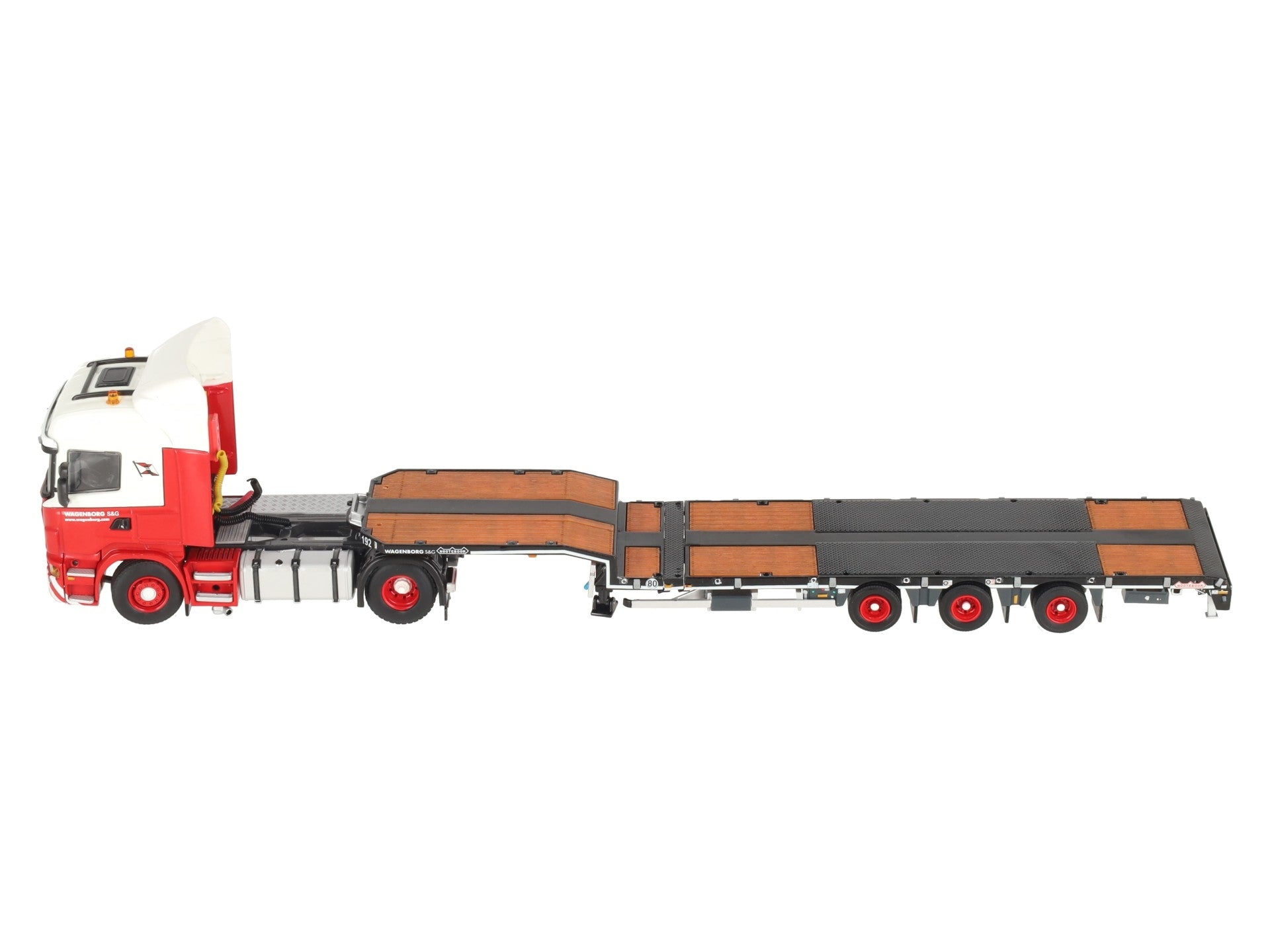 WSI 01-1145 1:50 Scale Wagenborg R Highline 4x2 Tractor, Semi-Low Loader w/ Pipe LN/Box