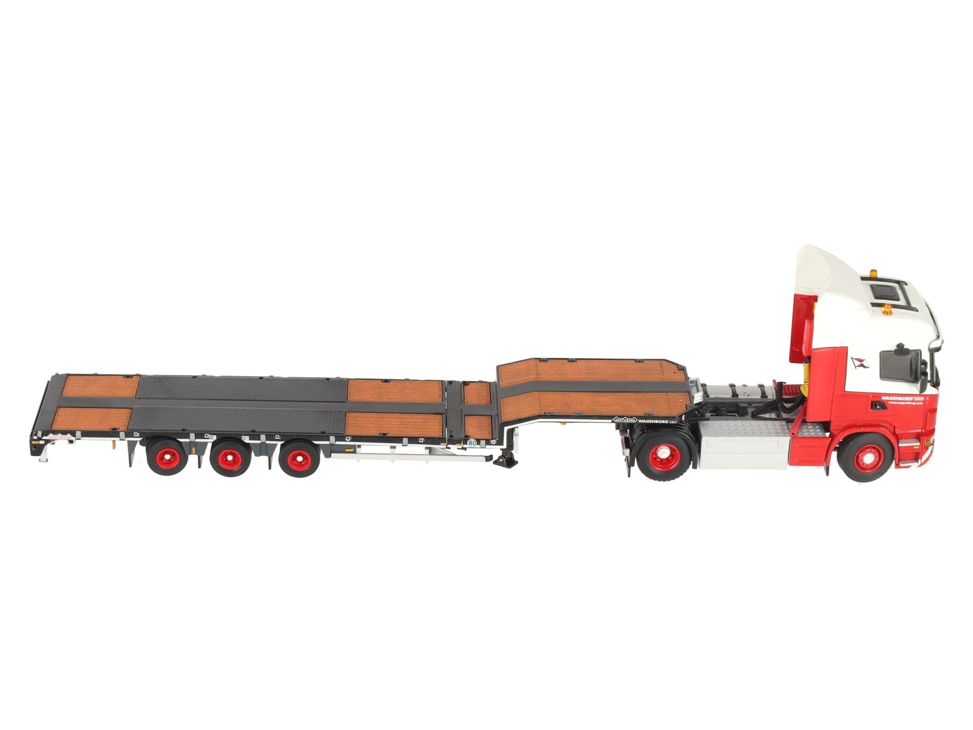 WSI 01-1145 1:50 Scale Wagenborg R Highline 4x2 Tractor, Semi-Low Loader w/ Pipe LN/Box
