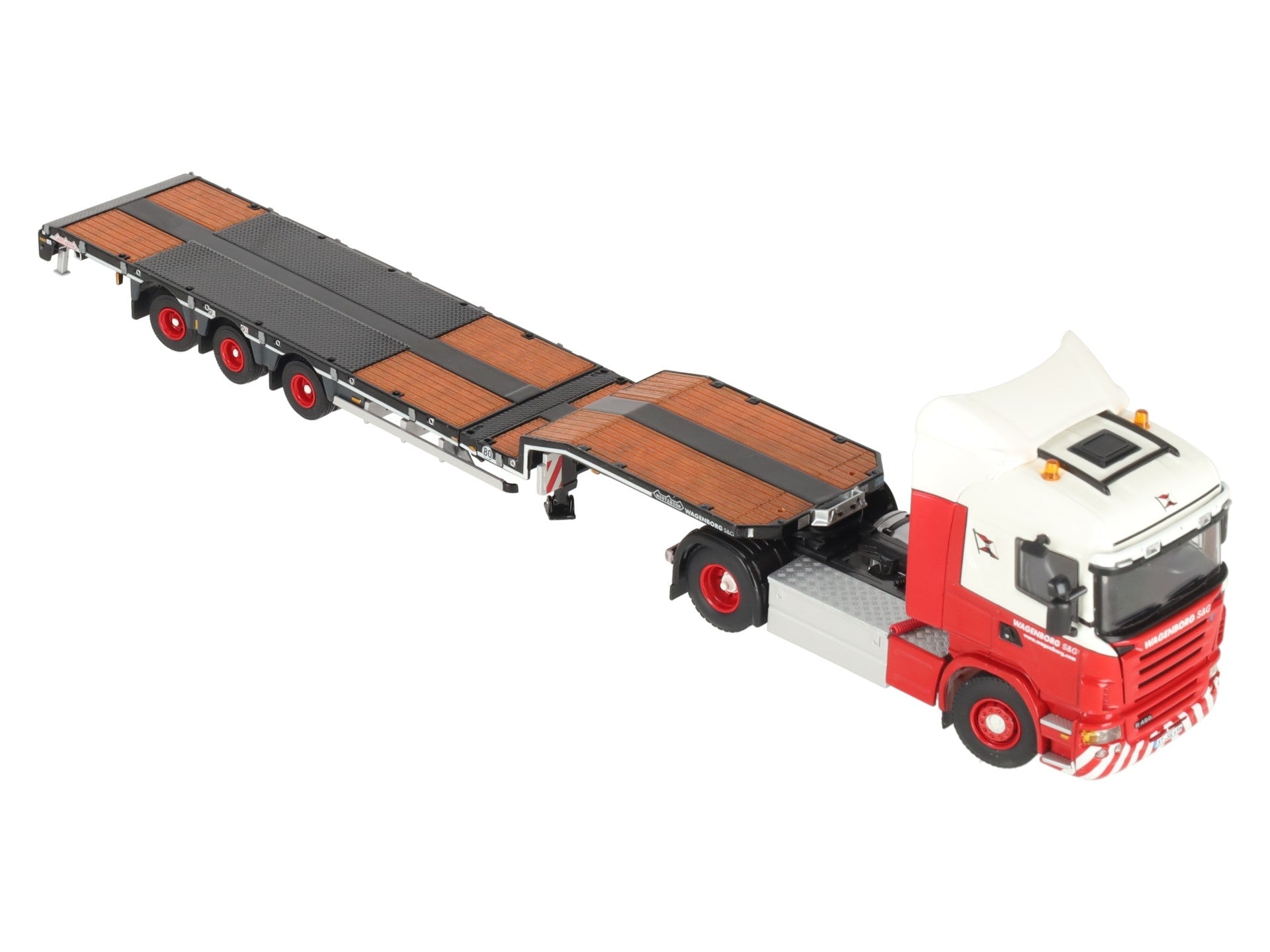 WSI 01-1145 1:50 Scale Wagenborg R Highline 4x2 Tractor, Semi-Low Loader w/ Pipe LN/Box