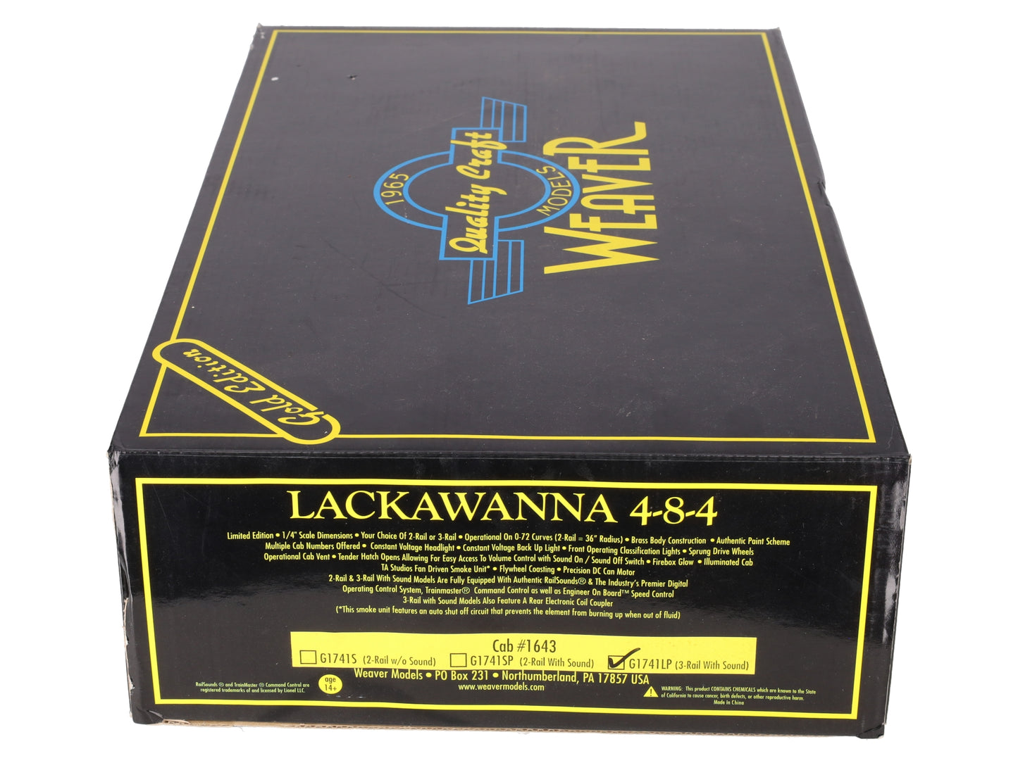 Weaver G1741LP O Brass Lackawanna 4-8-4 Steam Loco and Tender (3-Rail) #1643 VG/Box