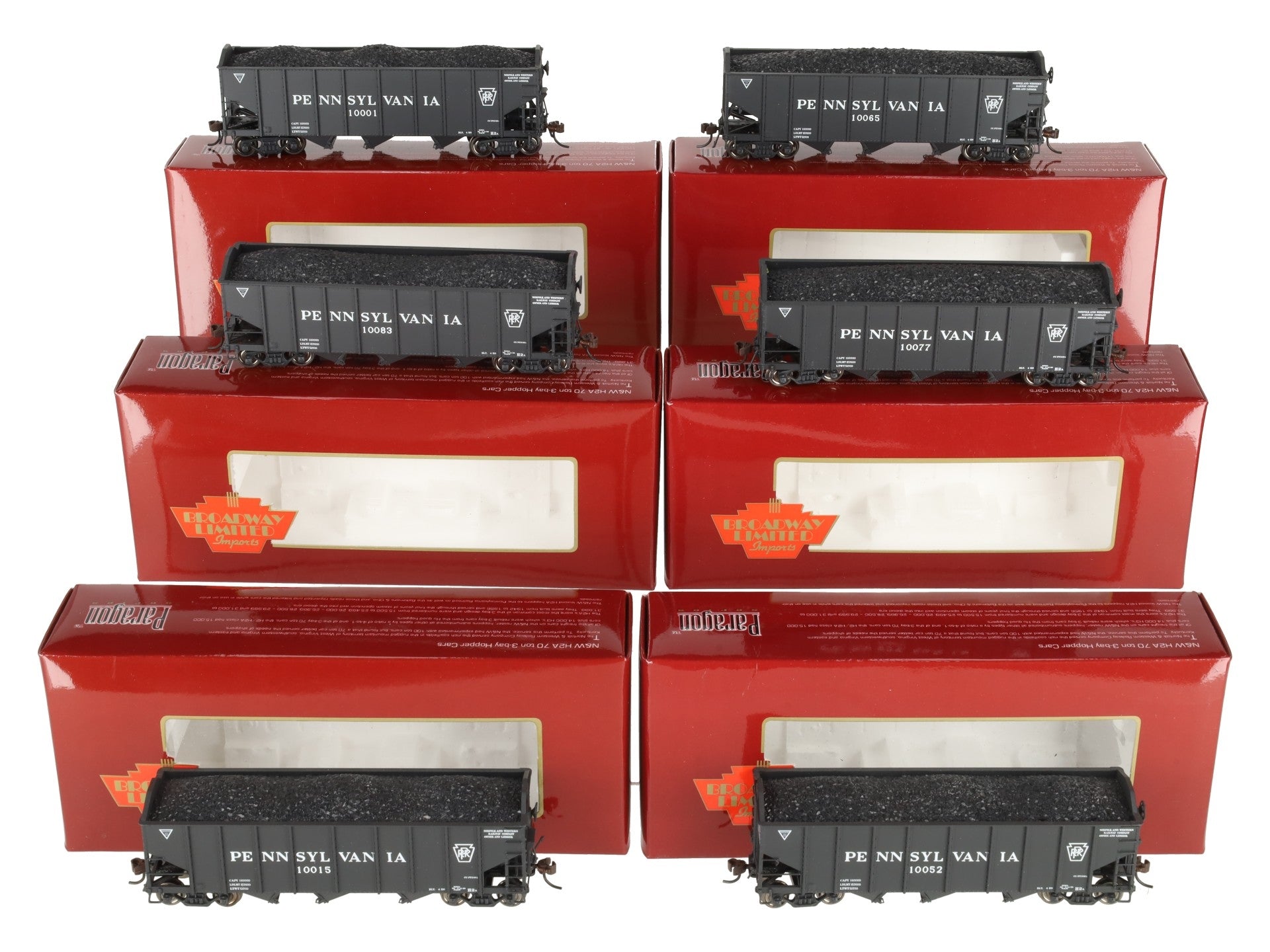 Broadway Limited 808 HO Scale PRR H2A 3-Bay Hopper 6-Pack Set A EX/Box
