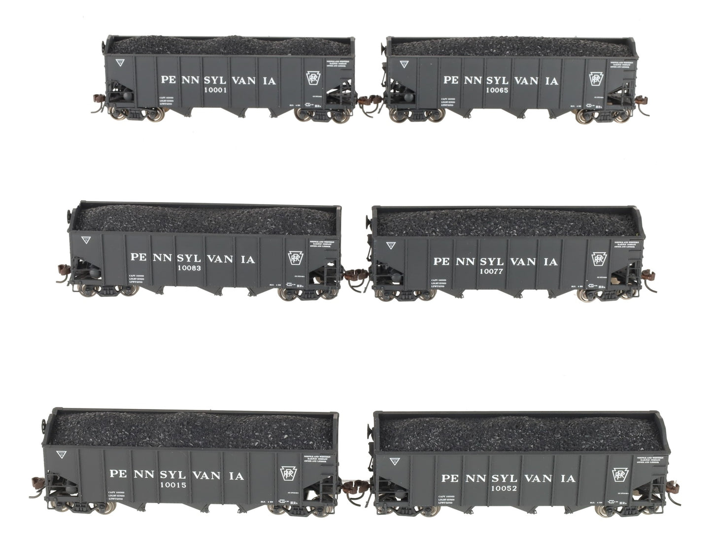 Broadway Limited 808 HO Scale PRR H2A 3-Bay Hopper 6-Pack Set A EX/Box