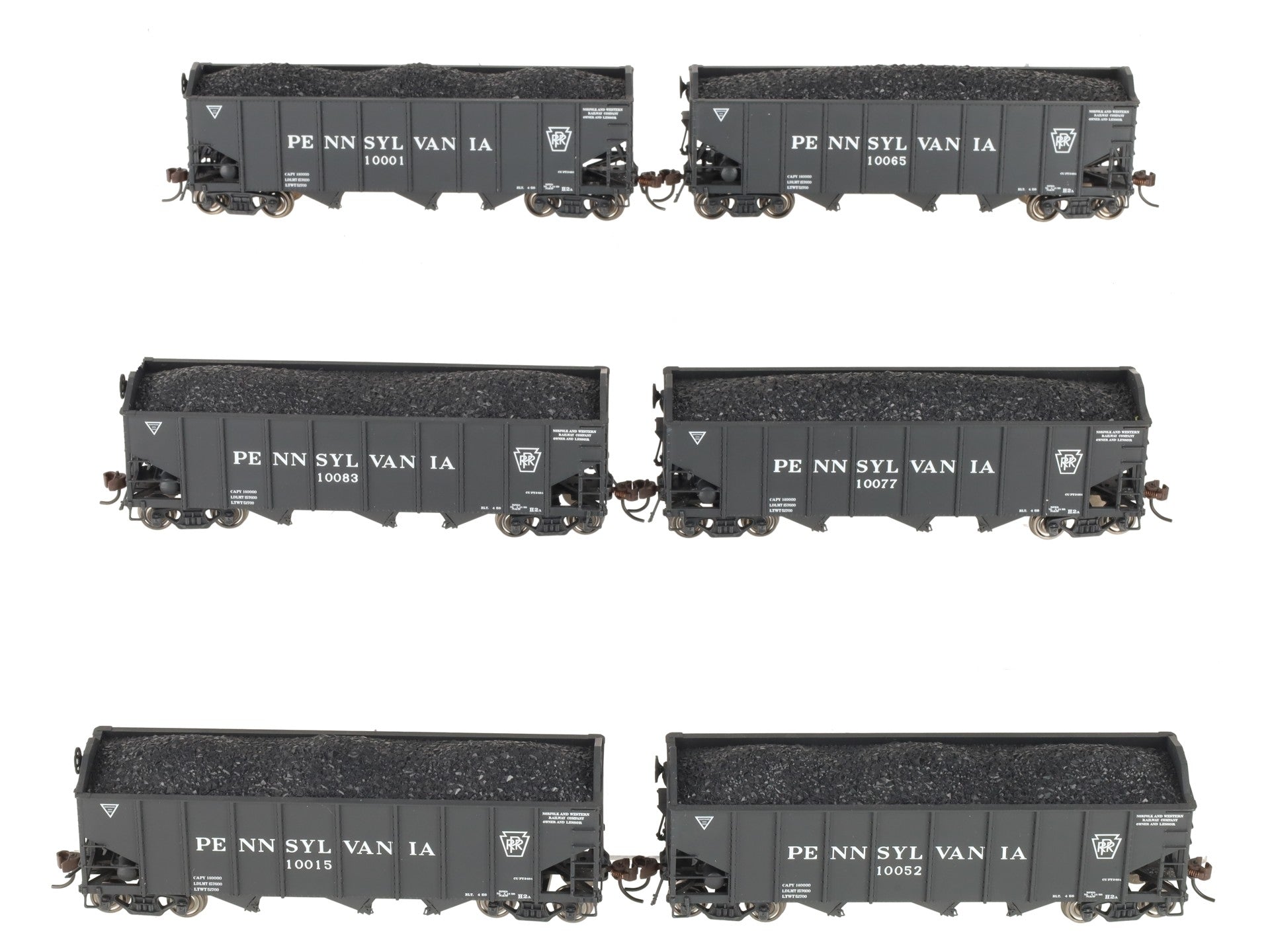 Broadway Limited 808 HO Scale PRR H2A 3-Bay Hopper 6-Pack Set A EX/Box
