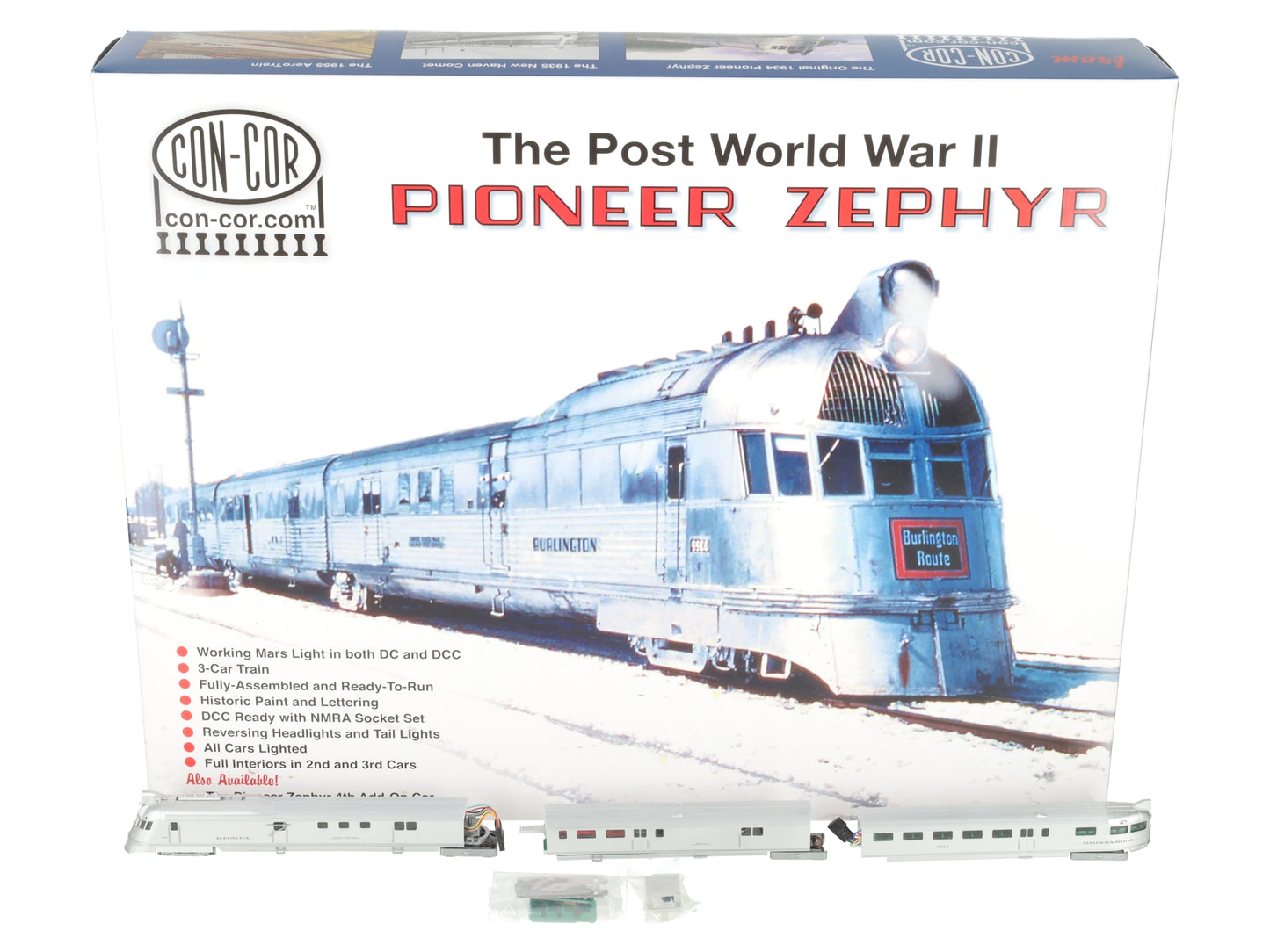 Con-Cor 001-008734 N Scale Post WWII Pioneer Zephyr Diesel Train Set EX/Box