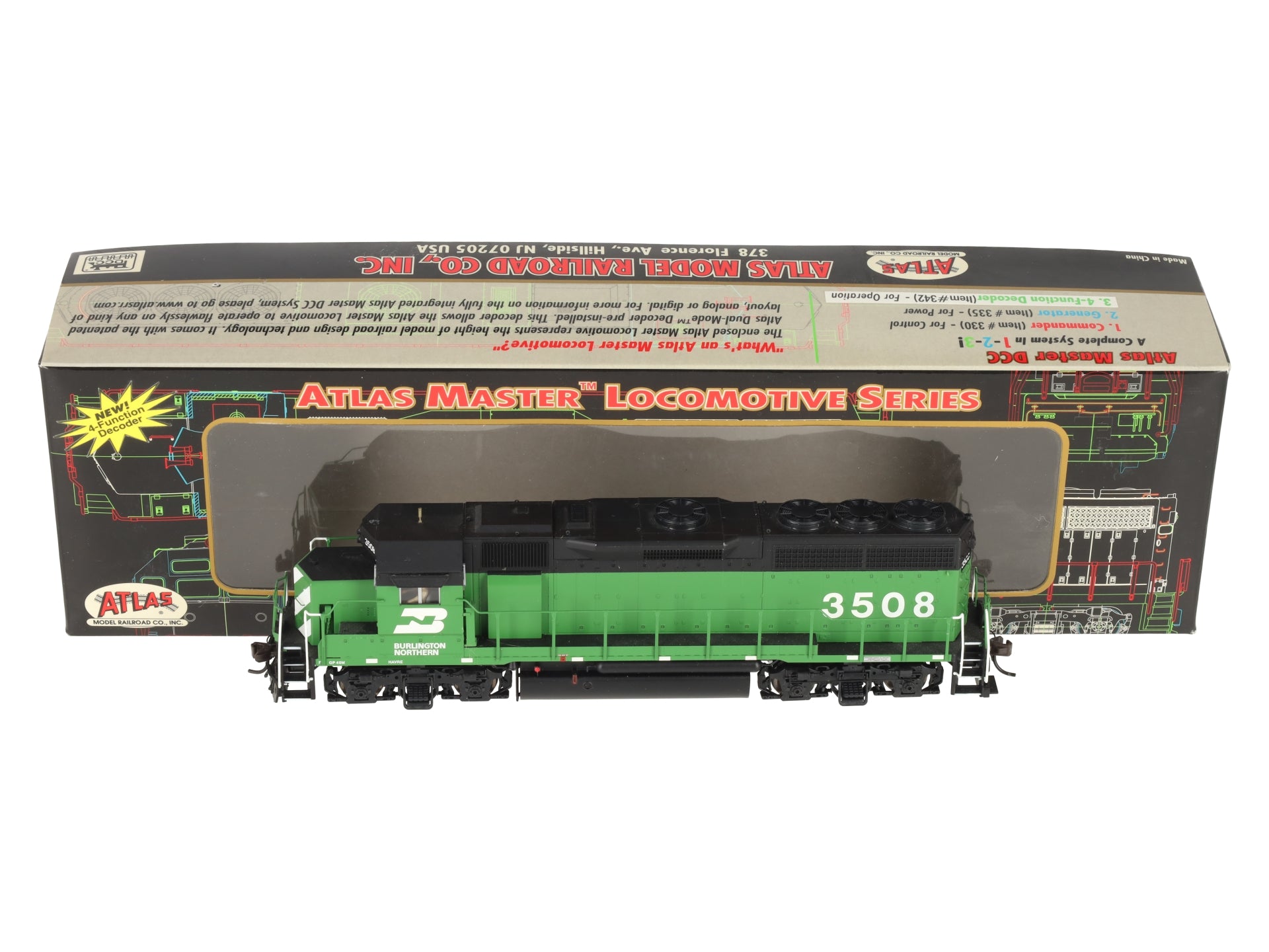 Atlas 9705 HO Scale Burlington Northern GP-40 Diesel Locomotive #3508 w/DCC EX/Box