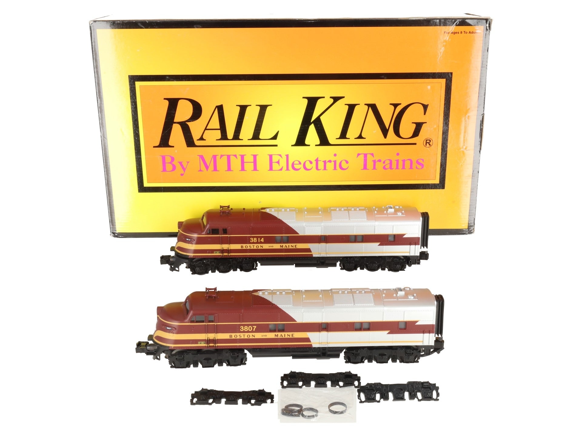 MTH 30-2711-1 Boston & Maine E-6 AA Diesel Engine Set w/PS 2.0 #3814/3807 VG/Box